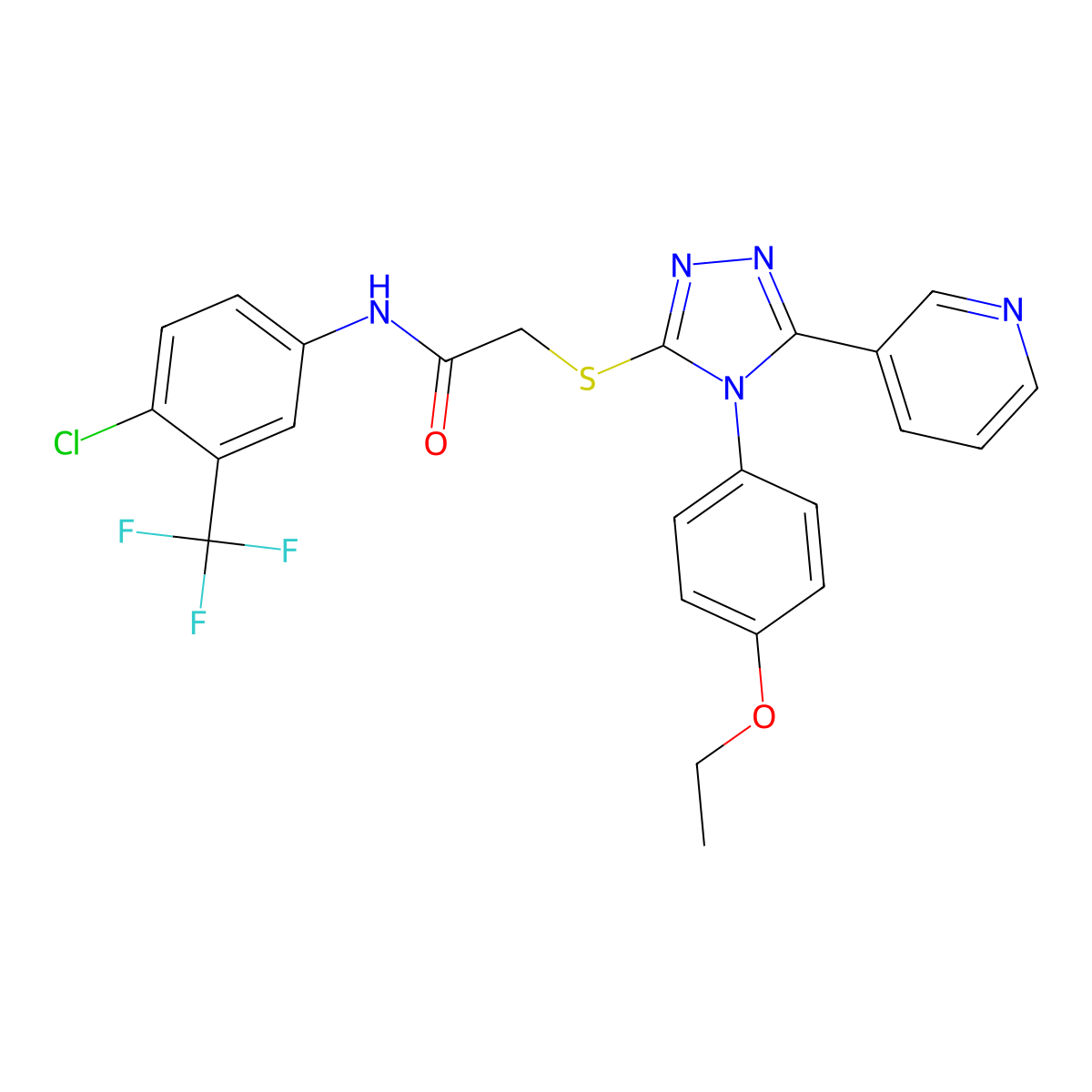 N-[4-chloro-3-(trifluoromethyl)phenyl]-2-{[4-(4-ethoxyphenyl)-5-(pyridin-3-yl)-4H-1,2,4-triazol-3-yl]sulfanyl}acetamide molecular structure, CAS 843620-08-6