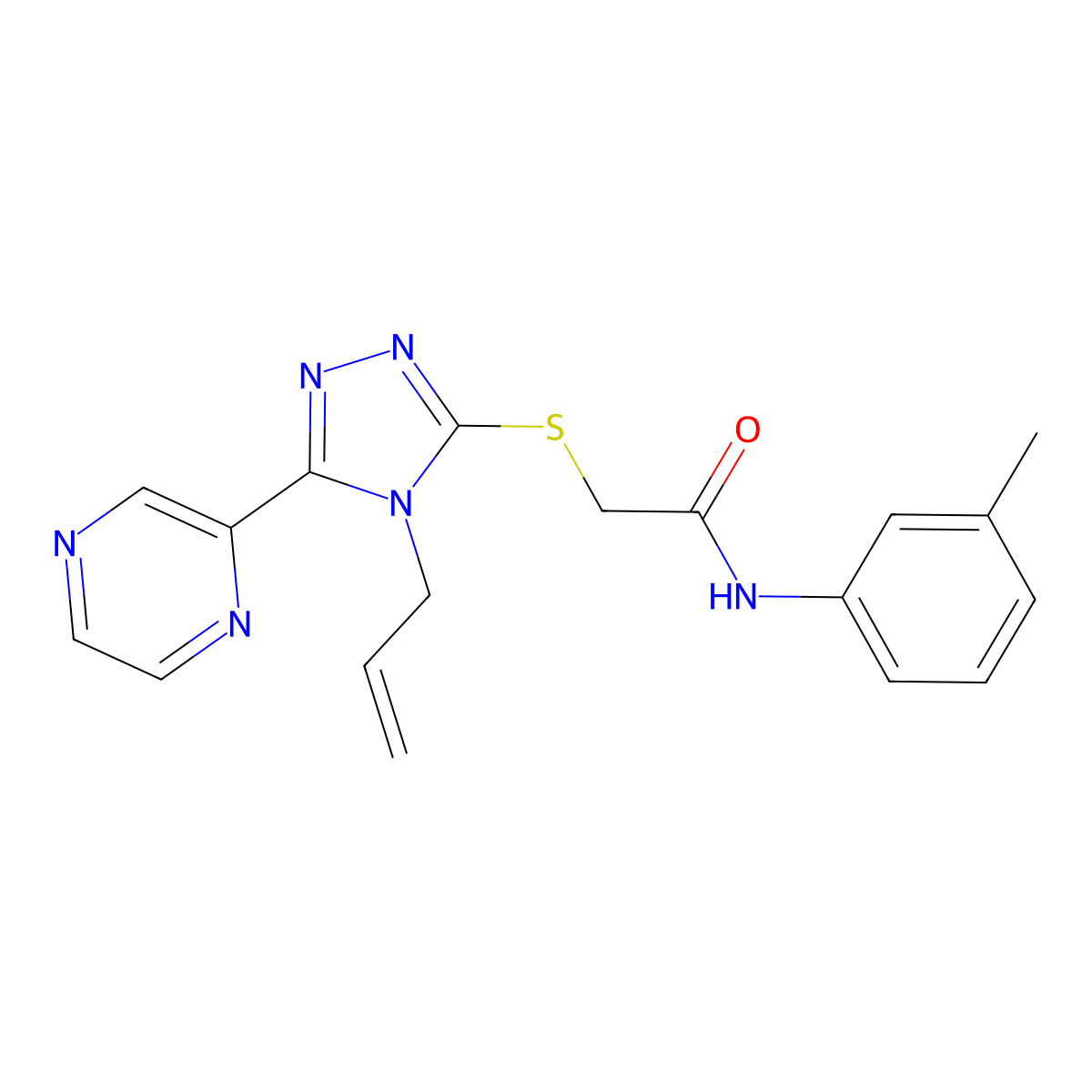 N-(3-methylphenyl)-2-{[4-(prop-2-en-1-yl)-5-(pyrazin-2-yl)-4H-1,2,4-triazol-3-yl]sulfanyl}acetamide molecular structure, CAS 843620-21-3