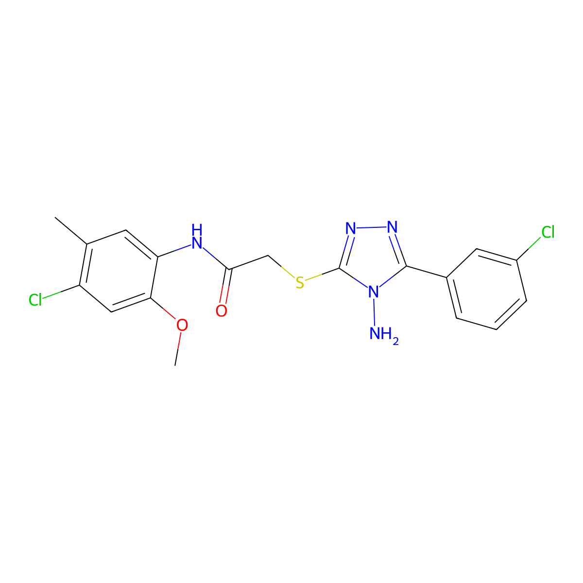 2-{[4-amino-5-(3-chlorophenyl)-4H-1,2,4-triazol-3-yl]sulfanyl}-N-(4-chloro-2-methoxy-5-methylphenyl)acetamide molecular structure, CAS 843620-29-1