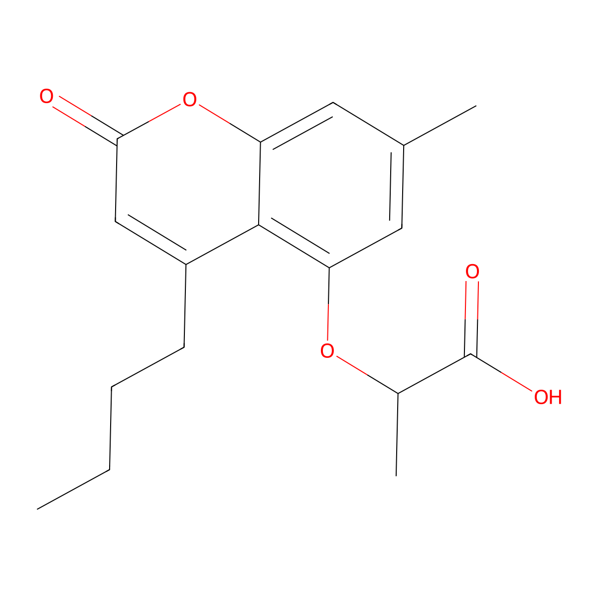 2-[(4-butyl-7-methyl-2-oxo-2H-chromen-5-yl)oxy]propanoic acid molecular structure, CAS 843620-39-3