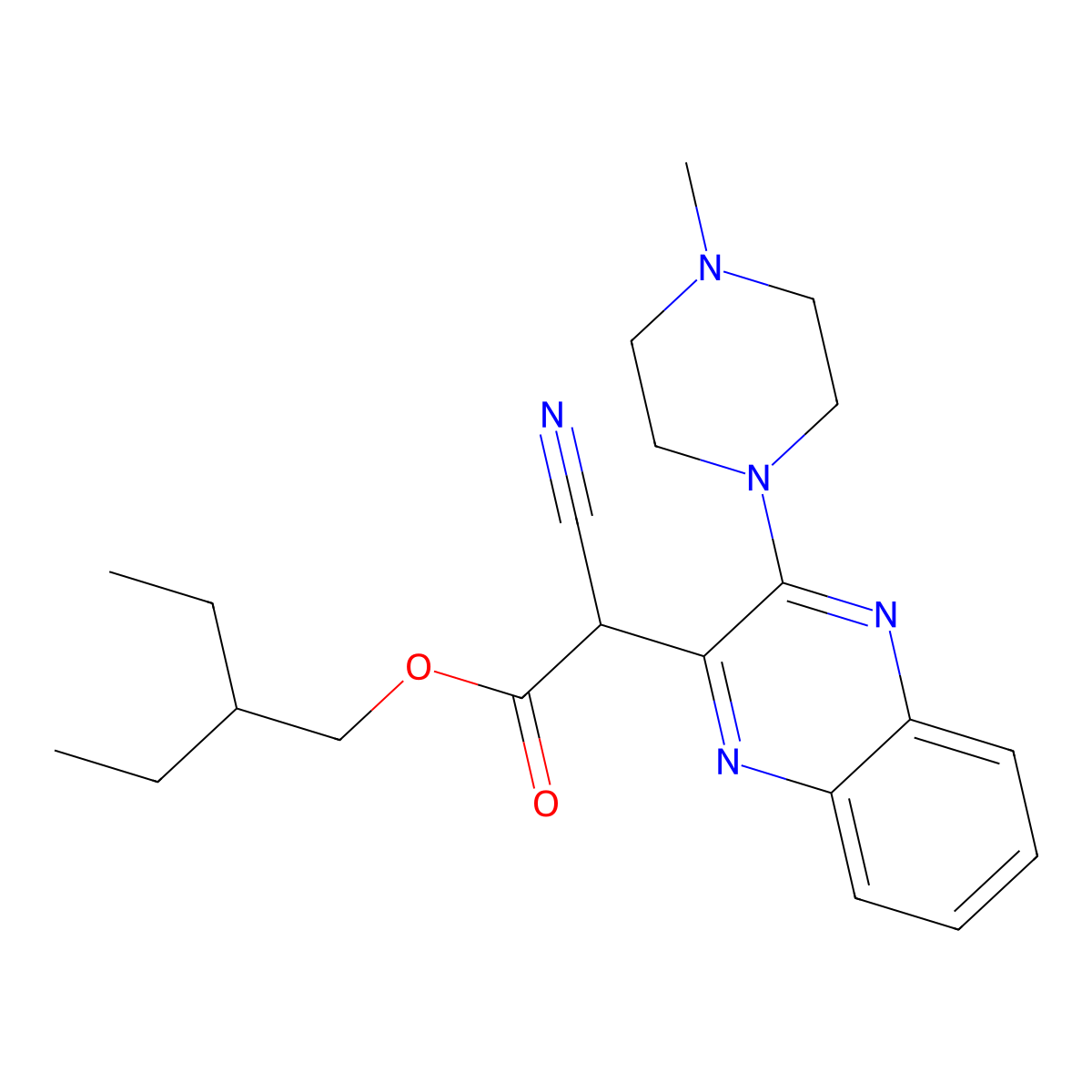 2-Ethylbutyl 2-cyano-2-(3-(4-methylpiperazin-1-yl)quinoxalin-2-yl)acetate molecular structure, CAS 843620-41-7