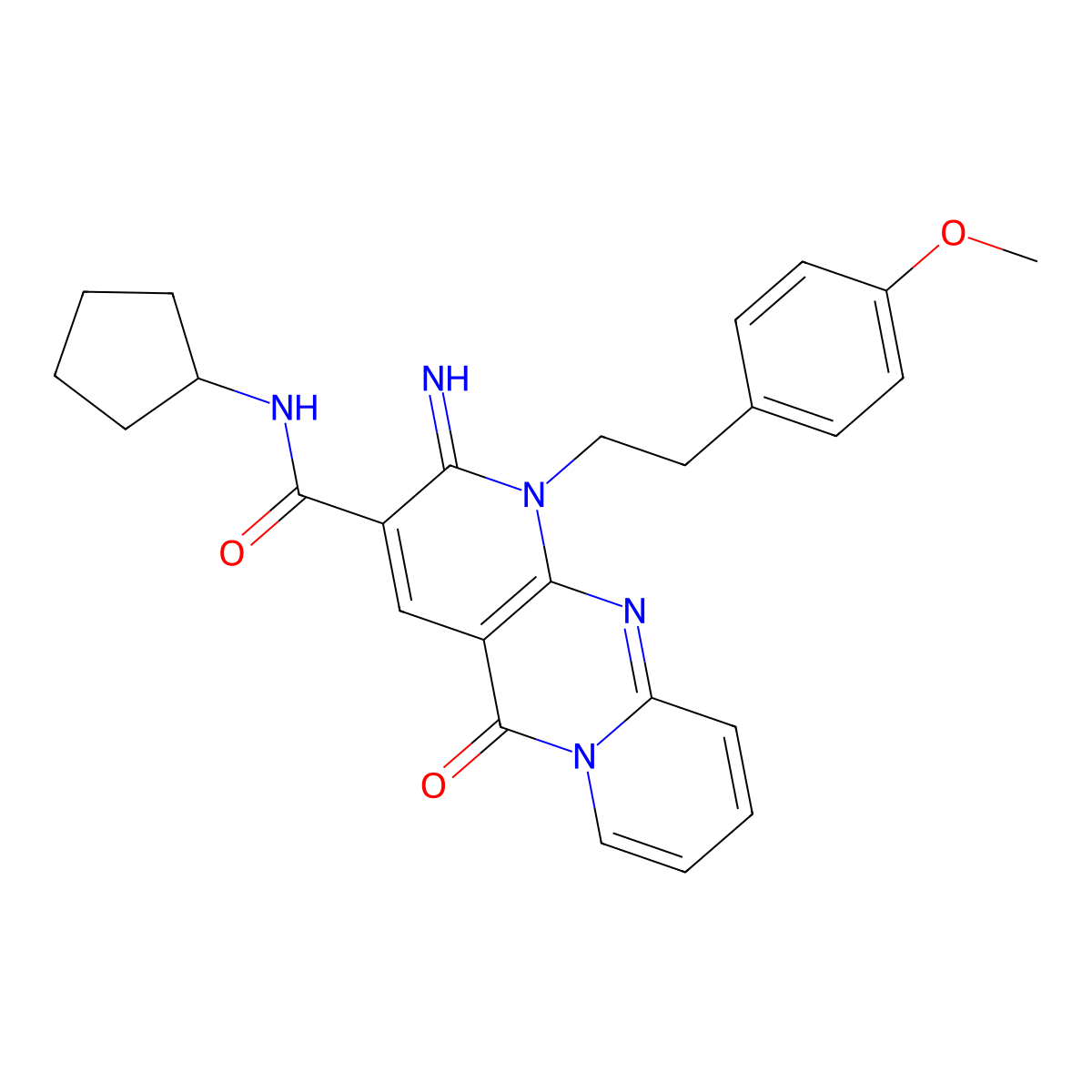N-cyclopentyl-2-imino-1-[2-(4-methoxyphenyl)ethyl]-5-oxo-1,5-dihydro-2H-dipyrido[1,2-a:2',3'-d]pyrimidine-3-carboxamide molecular structure, CAS 843620-51-9