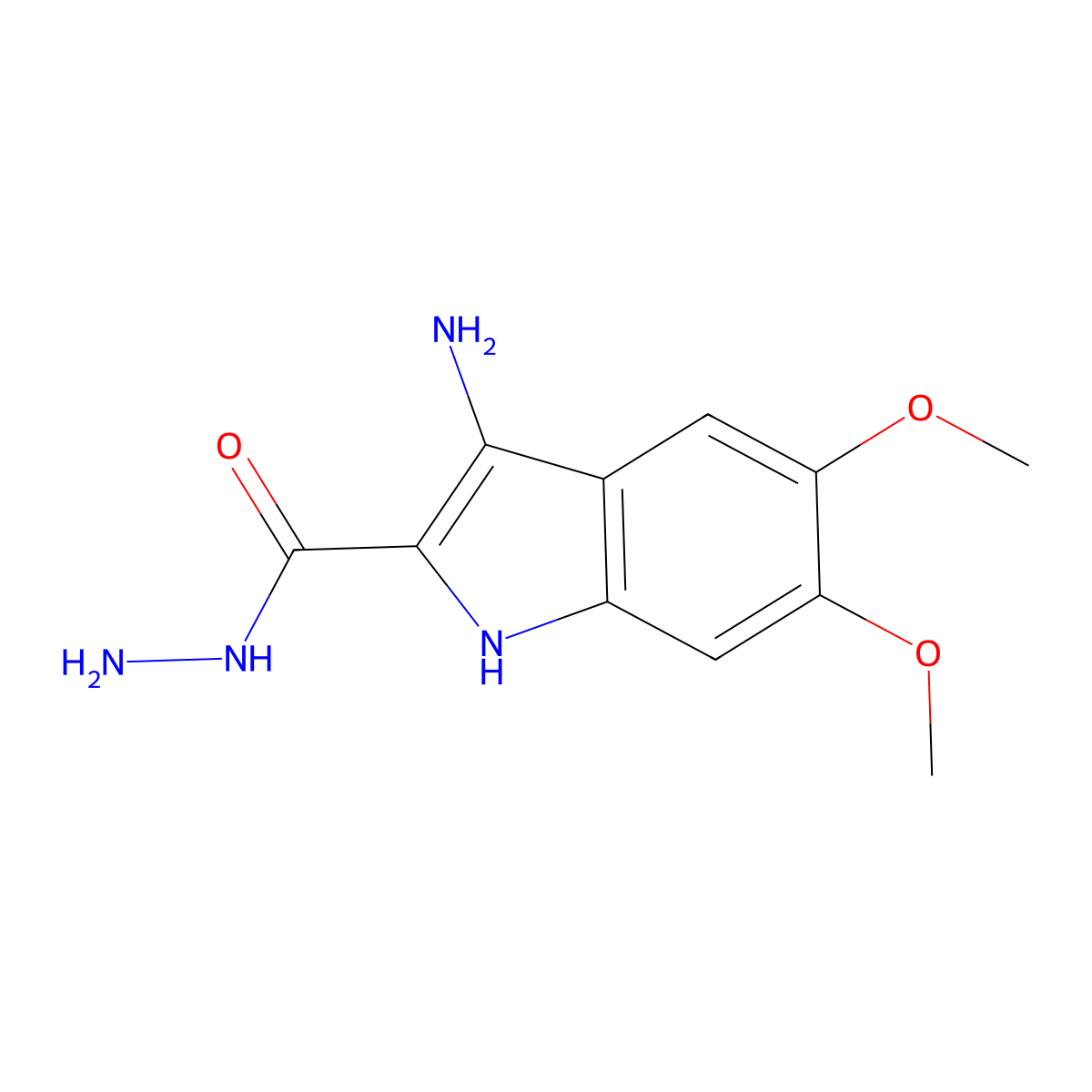 3-amino-5,6-dimethoxy-1H-indole-2-carbohydrazide molecular structure, CAS 843620-60-0