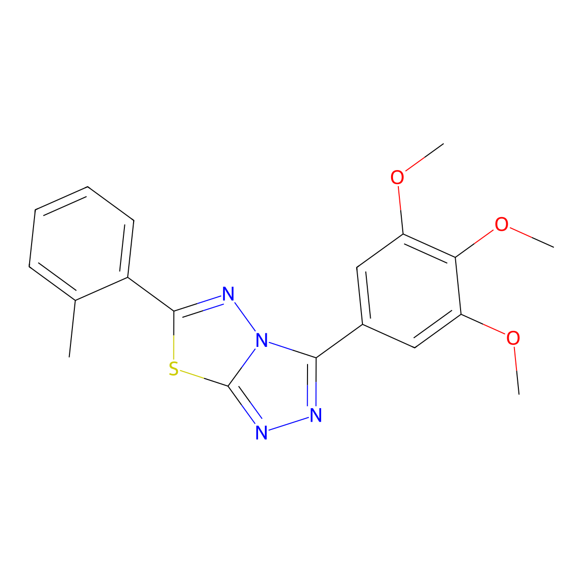 6-(2-Methylphenyl)-3-(3,4,5-trimethoxyphenyl)-1,2,4-triazolo(3,4-b)(1,3,4)thiadiazole molecular structure, CAS 843620-92-8
