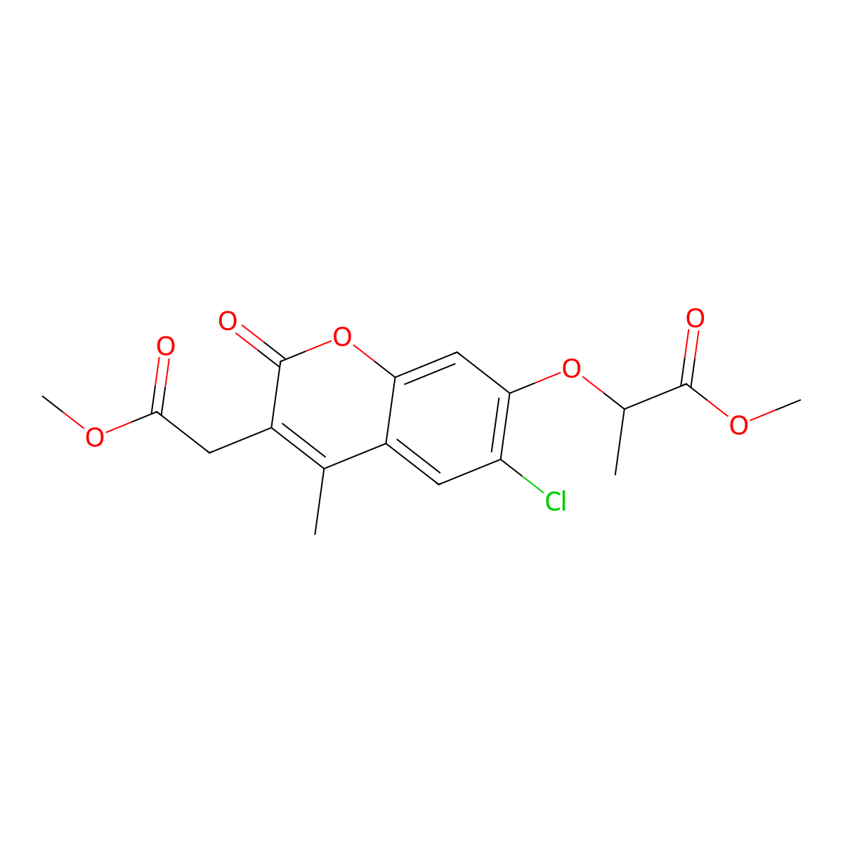 methyl 2-{[6-chloro-3-(2-methoxy-2-oxoethyl)-4-methyl-2-oxo-2H-chromen-7-yl]oxy}propanoate molecular structure, CAS 843620-97-3