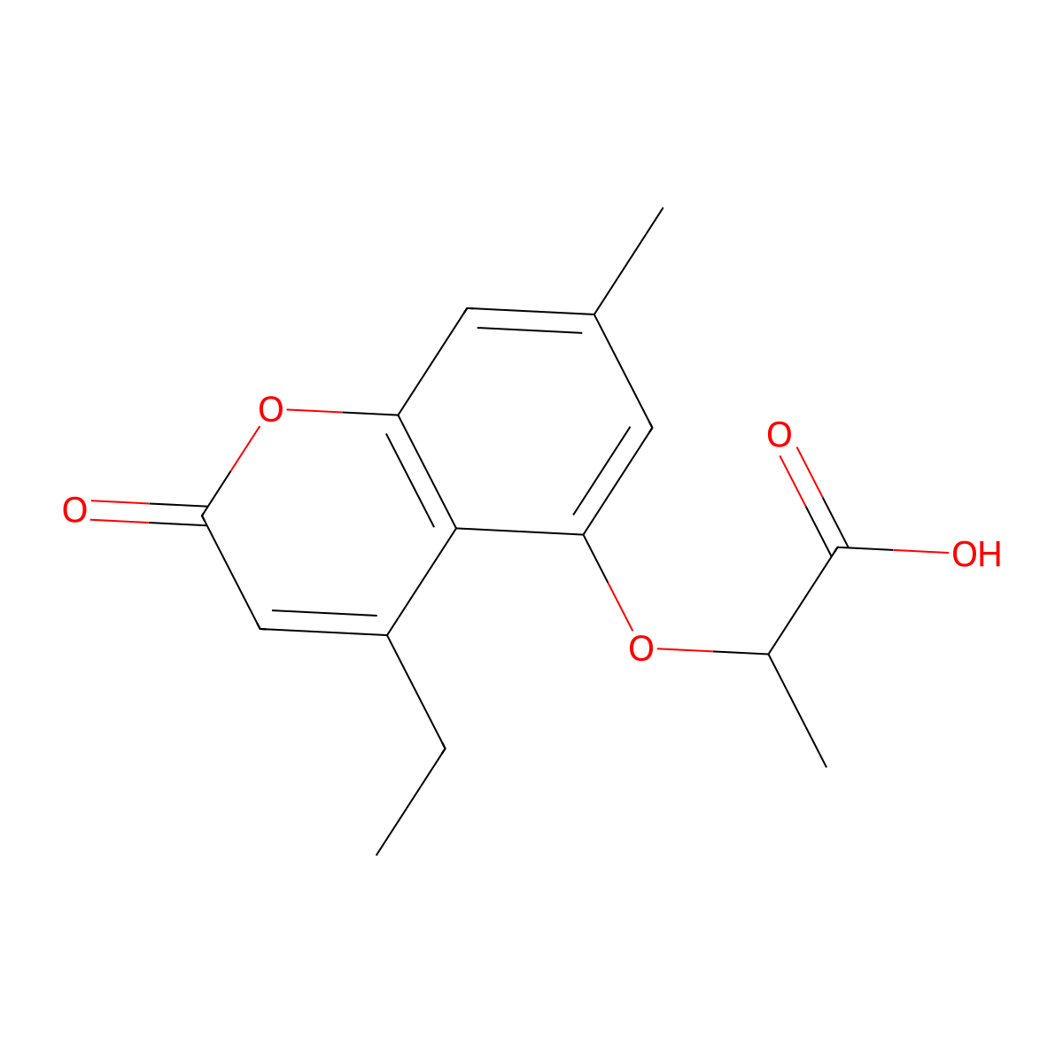 2-[(4-ethyl-7-methyl-2-oxo-2H-chromen-5-yl)oxy]propanoic acid molecular structure, CAS 843621-27-2
