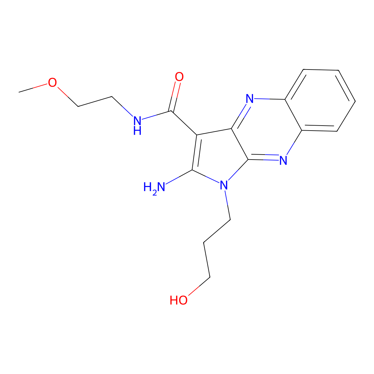 2-amino-1-(3-hydroxypropyl)-N-(2-methoxyethyl)-1H-pyrrolo[2,3-b]quinoxaline-3-carboxamide molecular structure, CAS 843621-32-9