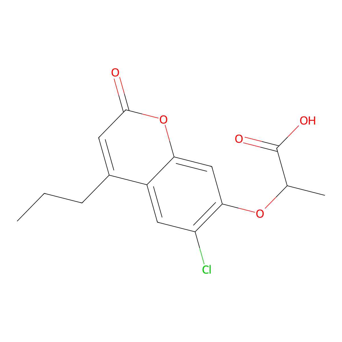2-[(6-chloro-2-oxo-4-propyl-2H-chromen-7-yl)oxy]propanoic acid molecular structure, CAS 843621-46-5