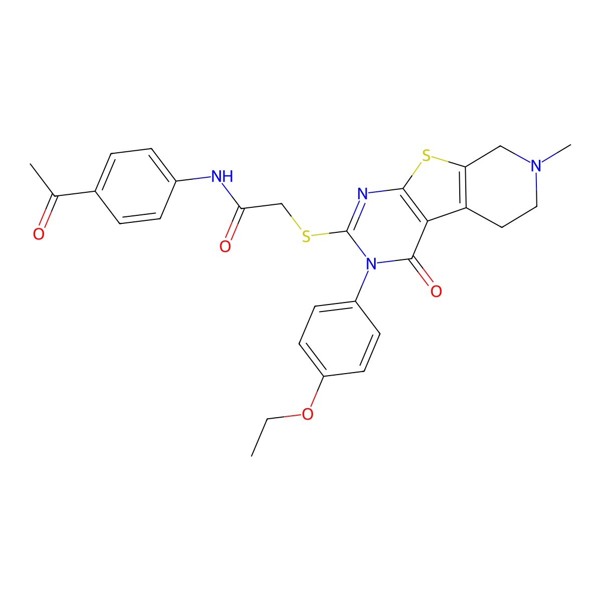 N-(4-acetylphenyl)-2-[[4-(4-ethoxyphenyl)-11-methyl-3-oxo-8-thia-4,6,11-triazatricyclo[7.4.0.02,7]trideca-1(9),2(7),5-trien-5-yl]sulfanyl]acetamide molecular structure, CAS 843621-56-7