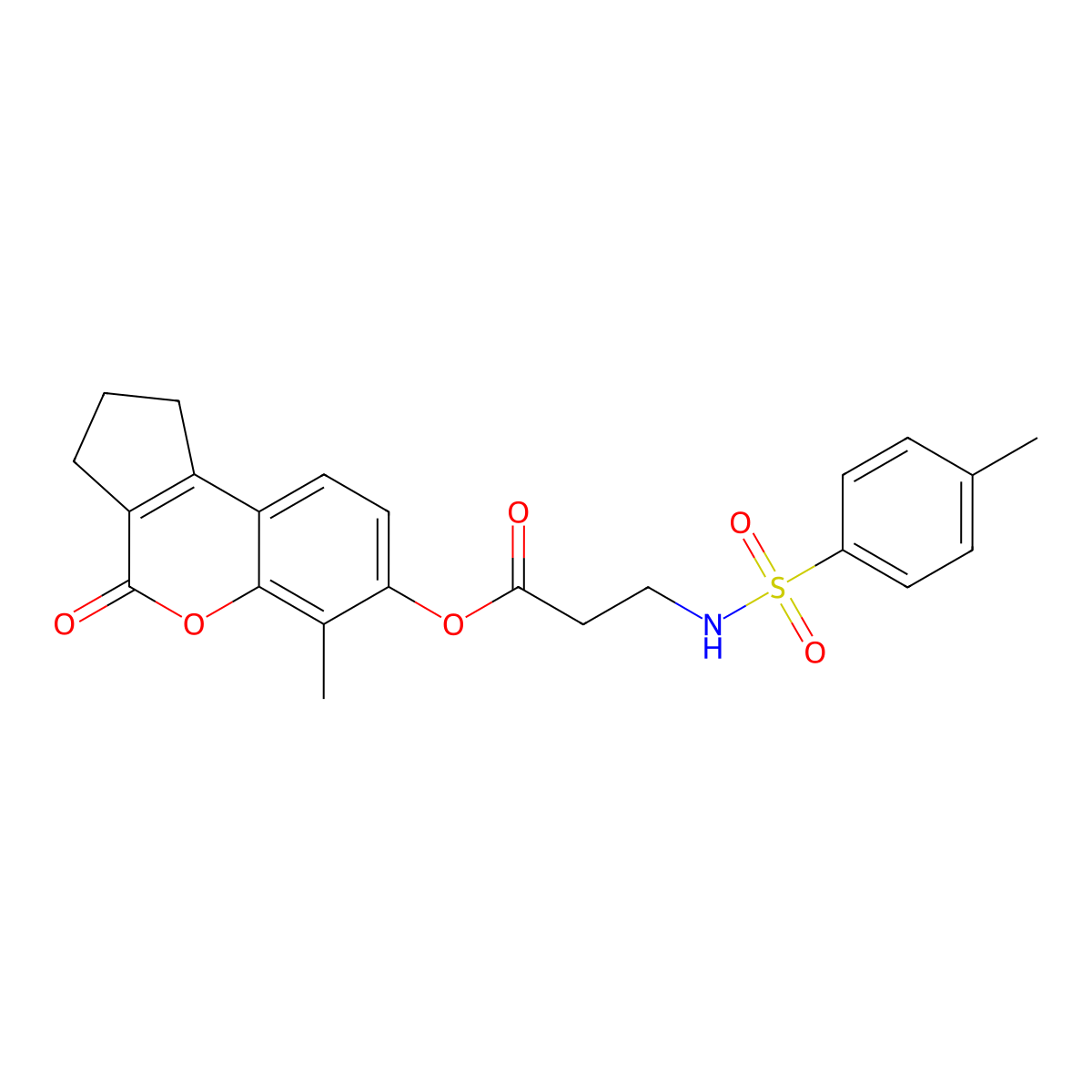 6-methyl-4-oxo-1,2,3,4-tetrahydrocyclopenta[c]chromen-7-yl N-[(4-methylphenyl)sulfonyl]-beta-alaninate molecular structure, CAS 843621-70-5