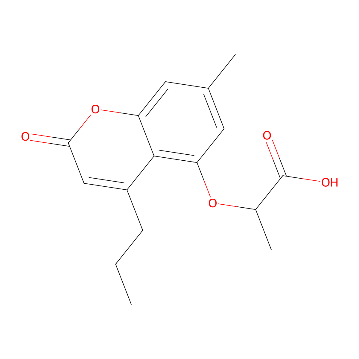 2-[(7-methyl-2-oxo-4-propyl-2H-chromen-5-yl)oxy]propanoic acid molecular structure, CAS 843621-75-0