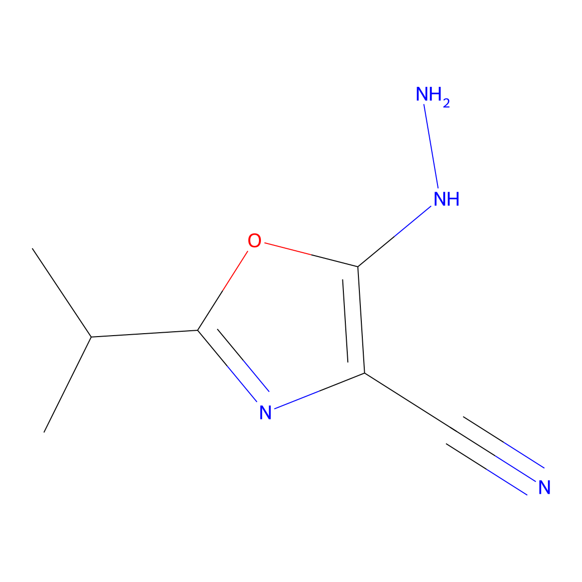 5-Hydrazinyl-2-(propan-2-yl)-1,3-oxazole-4-carbonitrile molecular structure, CAS 843621-90-9