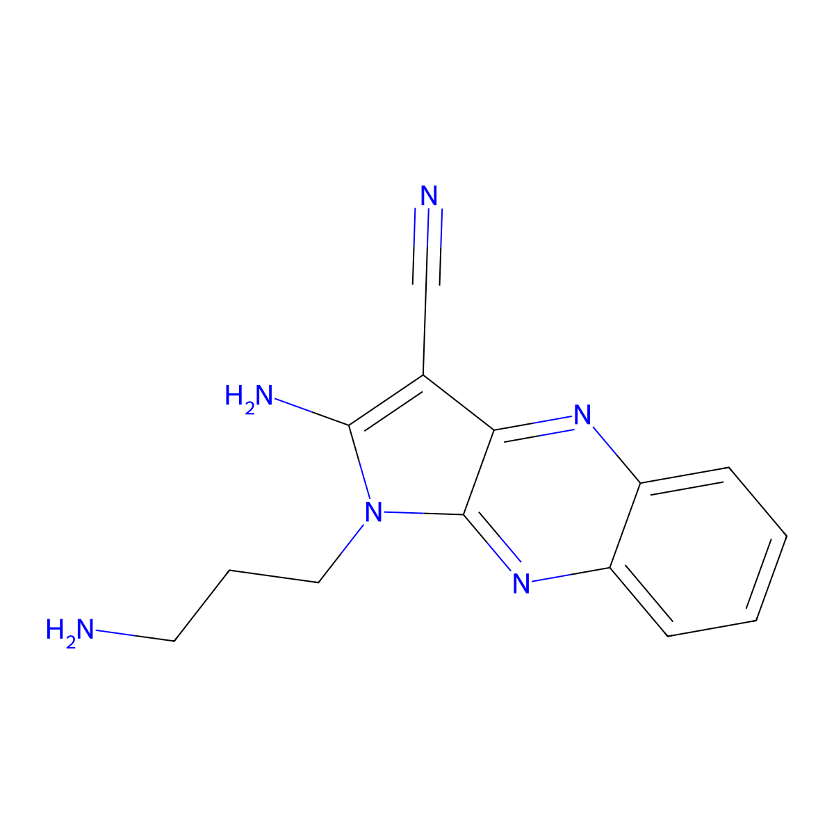 2-amino-1-(3-aminopropyl)-1H-pyrrolo[2,3-b]quinoxaline-3-carbonitrile molecular structure, CAS 843622-49-1