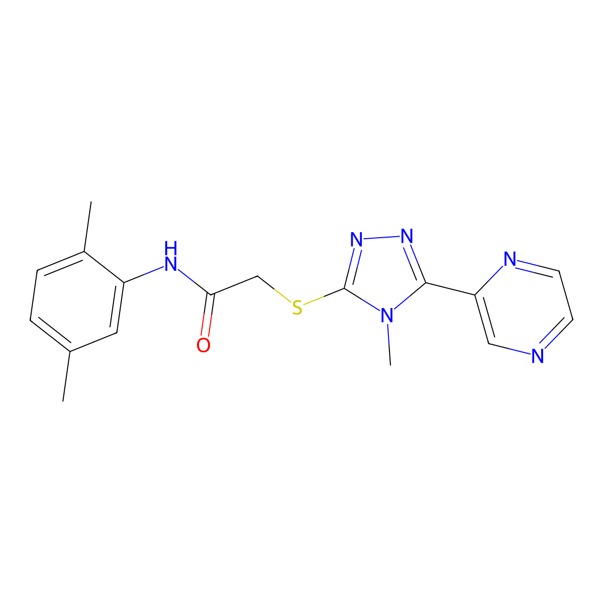 N-(2,5-dimethylphenyl)-2-{[4-methyl-5-(pyrazin-2-yl)-4H-1,2,4-triazol-3-yl]sulfanyl}acetamide molecular structure, CAS 843622-60-6