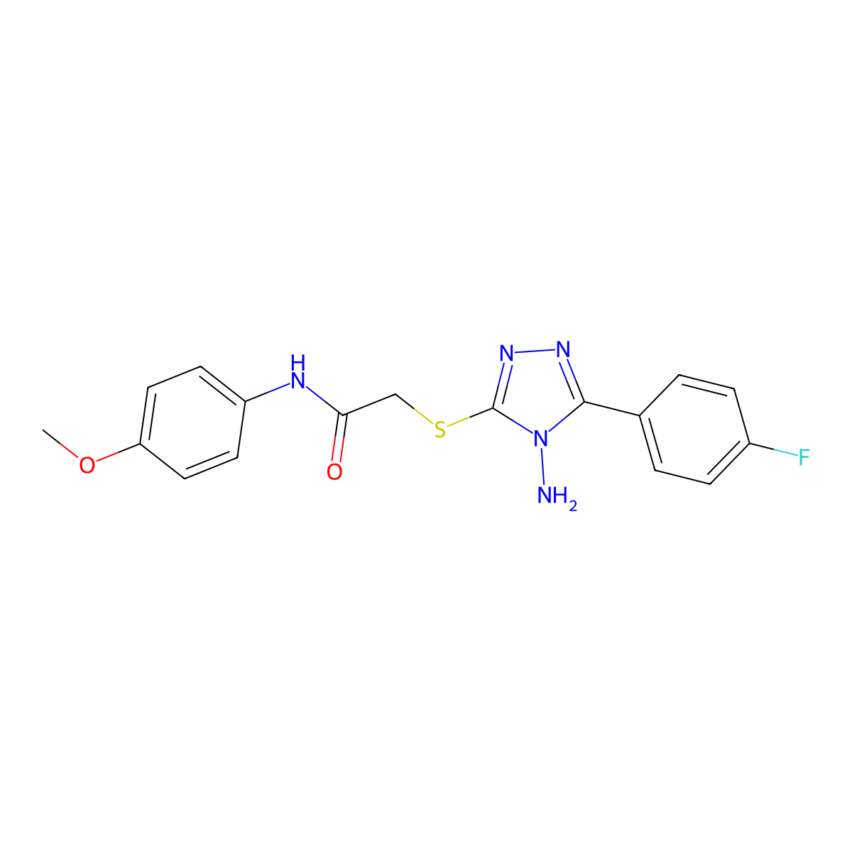 2-[4-amino-5-(4-fluorophenyl)(1,2,4-triazol-3-ylthio)]-N-(4-methoxyphenyl)acet amide molecular structure, CAS 843622-71-9