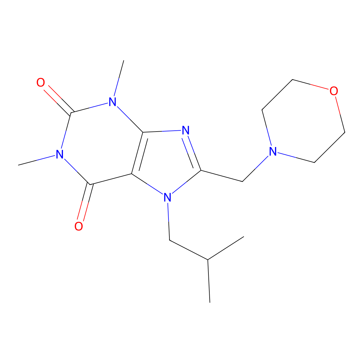 1,3-Dimethyl-7-(2-methylpropyl)-8-(morpholin-4-ylmethyl)purine-2,6-dione molecular structure, CAS 843622-87-7