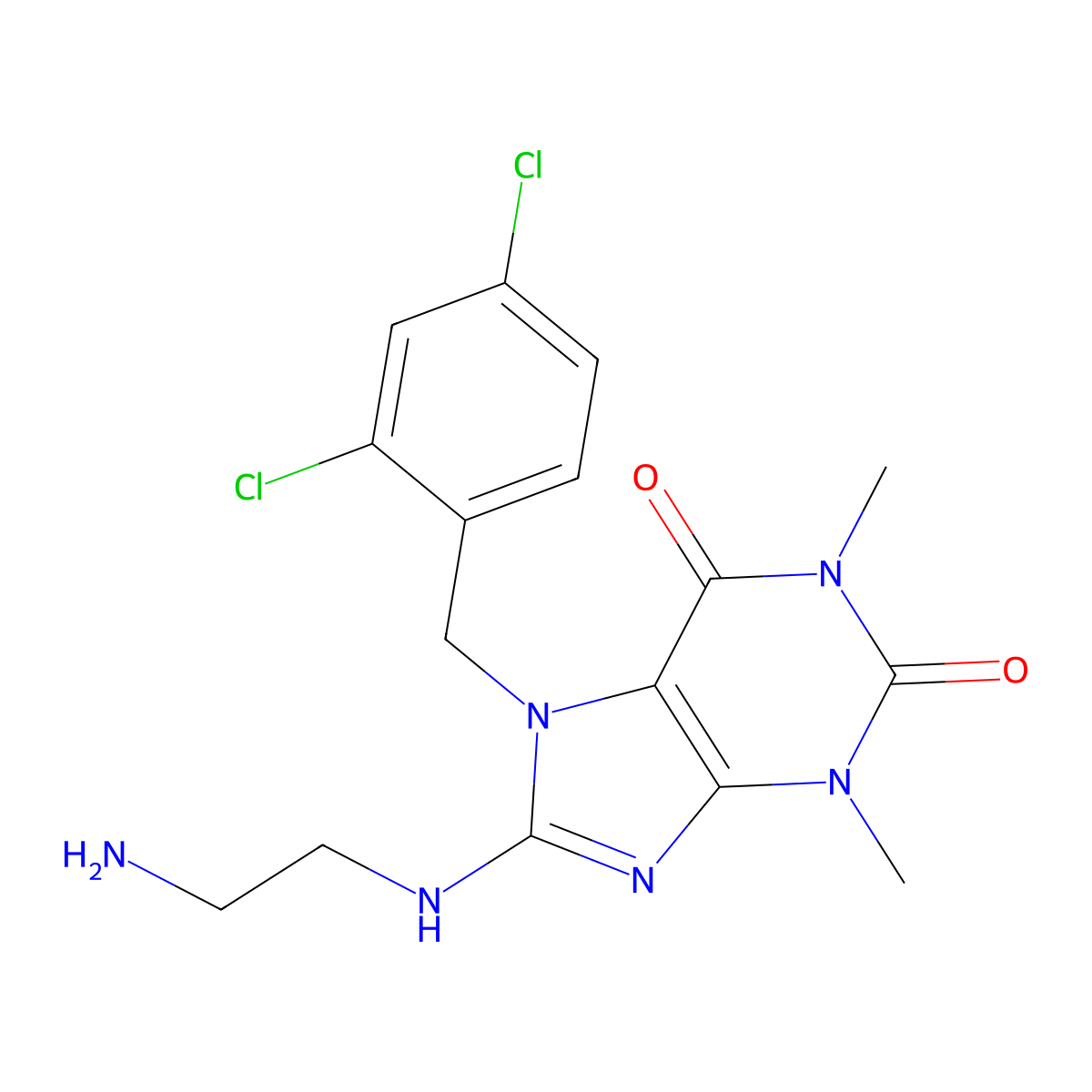 8-(2-Amino-ethylamino)-7-(2,4-dichloro-benzyl)-1,3-dimethyl-3,7-dihydro-purine-2,6-dione molecular structure, CAS 843622-94-6