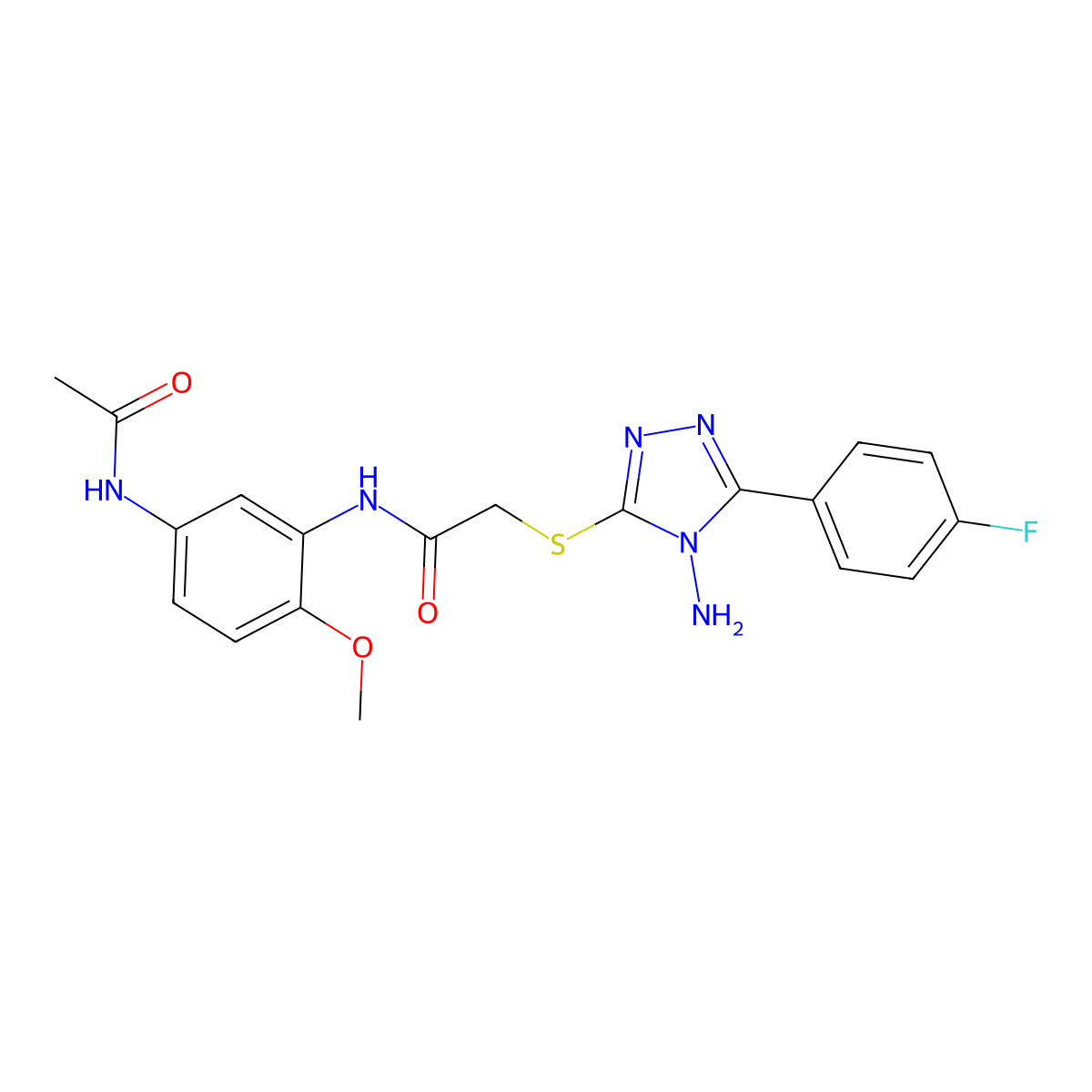N-[5-(acetylamino)-2-methoxyphenyl]-2-{[4-amino-5-(4-fluorophenyl)-4H-1,2,4-triazol-3-yl]sulfanyl}acetamide molecular structure, CAS 843623-00-7