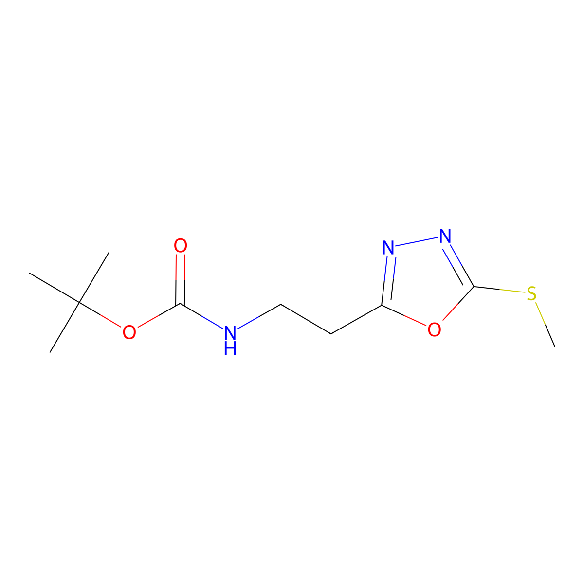 tert-butyl N-[2-(5-methylsulfanyl-1,3,4-oxadiazol-2-yl)ethyl]carbamate molecular structure, CAS 843623-19-8