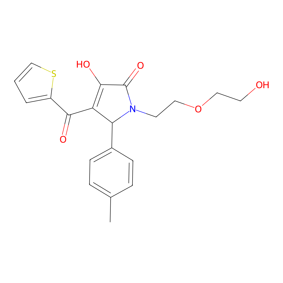 4-hydroxy-1-[2-(2-hydroxyethoxy)ethyl]-2-(4-methylphenyl)-3-(thiophene-2-carbonyl)-2H-pyrrol-5-one molecular structure, CAS 843623-20-1