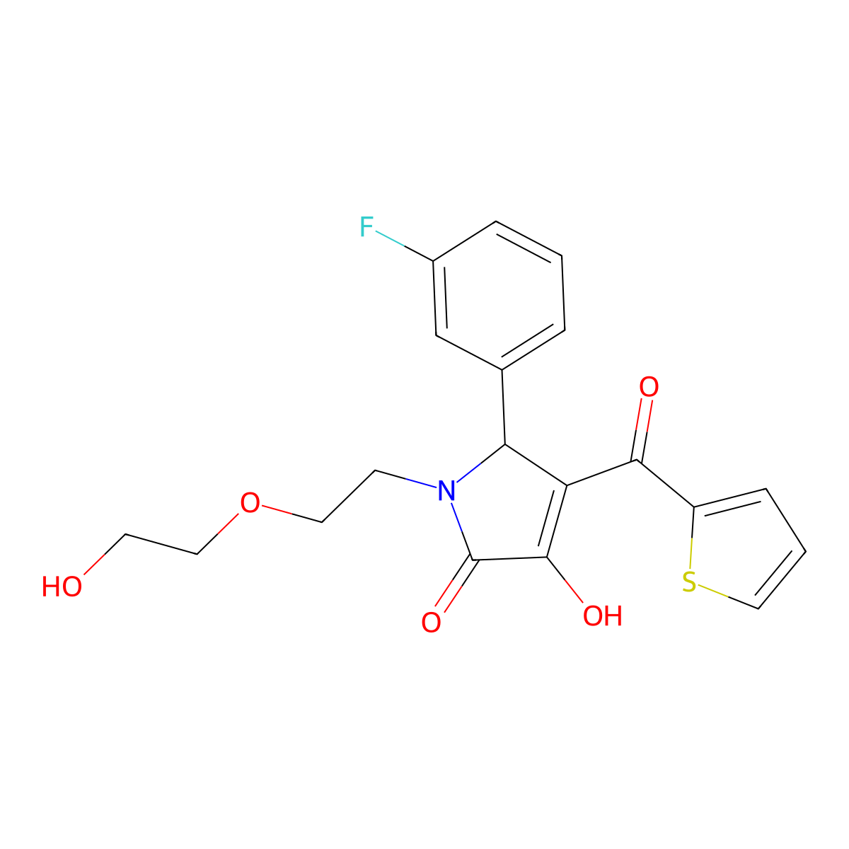 2-(3-fluorophenyl)-4-hydroxy-1-[2-(2-hydroxyethoxy)ethyl]-3-(thiophene-2-carbonyl)-2H-pyrrol-5-one molecular structure, CAS 843623-38-1