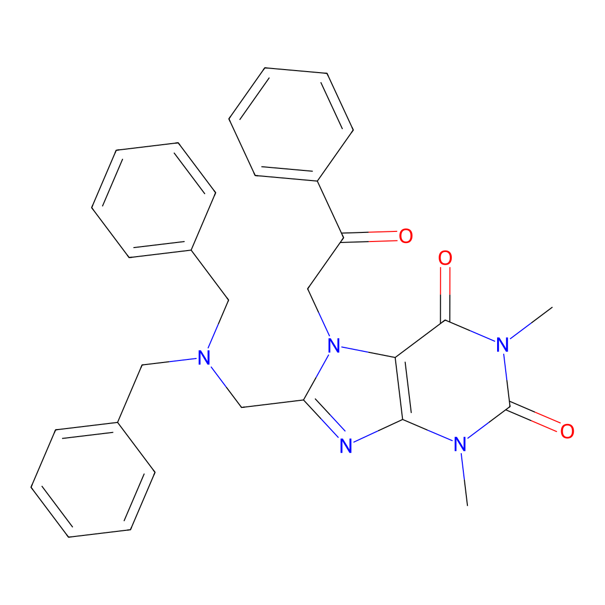 8-[(dibenzylamino)methyl]-1,3-dimethyl-7-(2-oxo-2-phenylethyl)-3,7-dihydro-1H-purine-2,6-dione molecular structure, CAS 843623-47-2