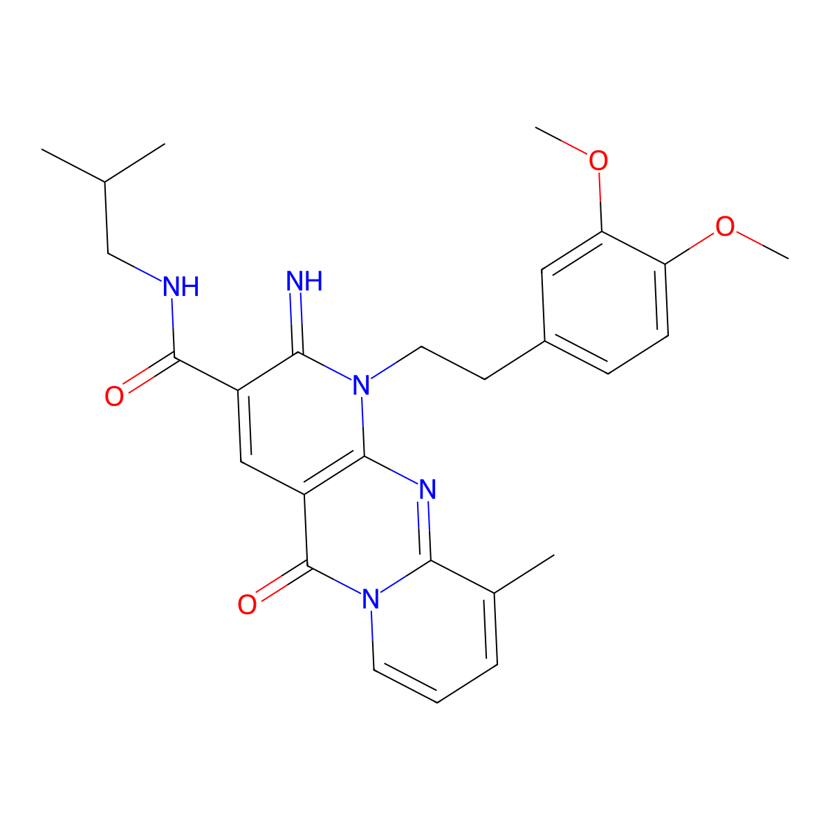 1-[2-(3,4-dimethoxyphenyl)ethyl]-2-imino-N-isobutyl-10-methyl-5-oxo-1,5-dihydro-2H-dipyrido[1,2-a:2,3-d]pyrimidine-3-carboxamide molecular structure, CAS 843623-54-1