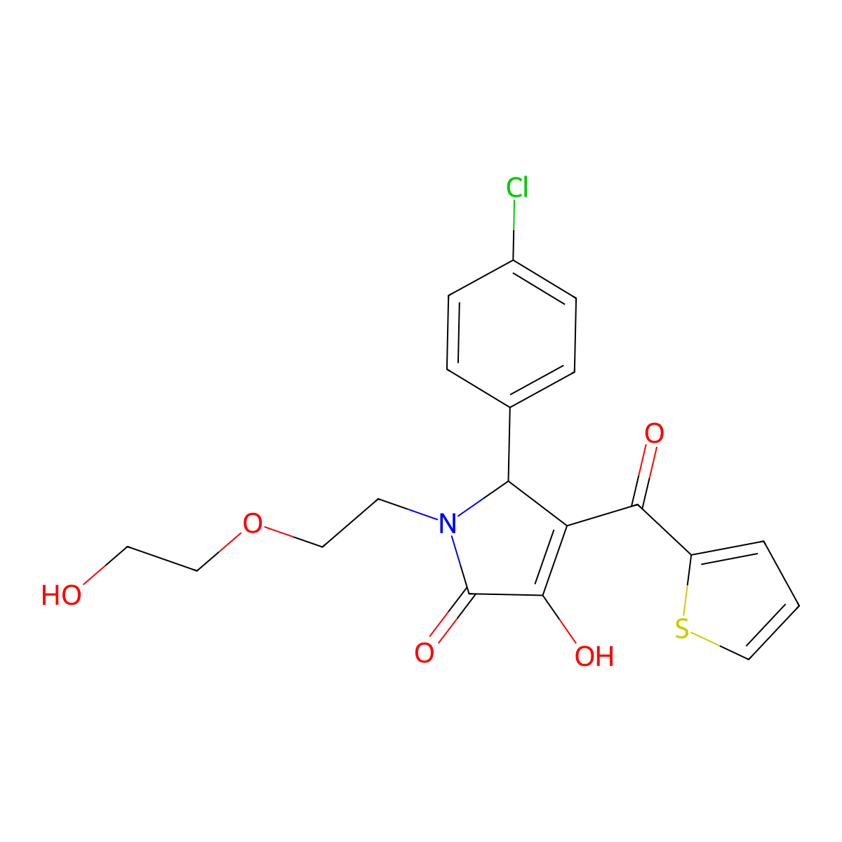 2-(4-chlorophenyl)-4-hydroxy-1-[2-(2-hydroxyethoxy)ethyl]-3-(thiophene-2-carbonyl)-2H-pyrrol-5-one molecular structure, CAS 843623-61-0
