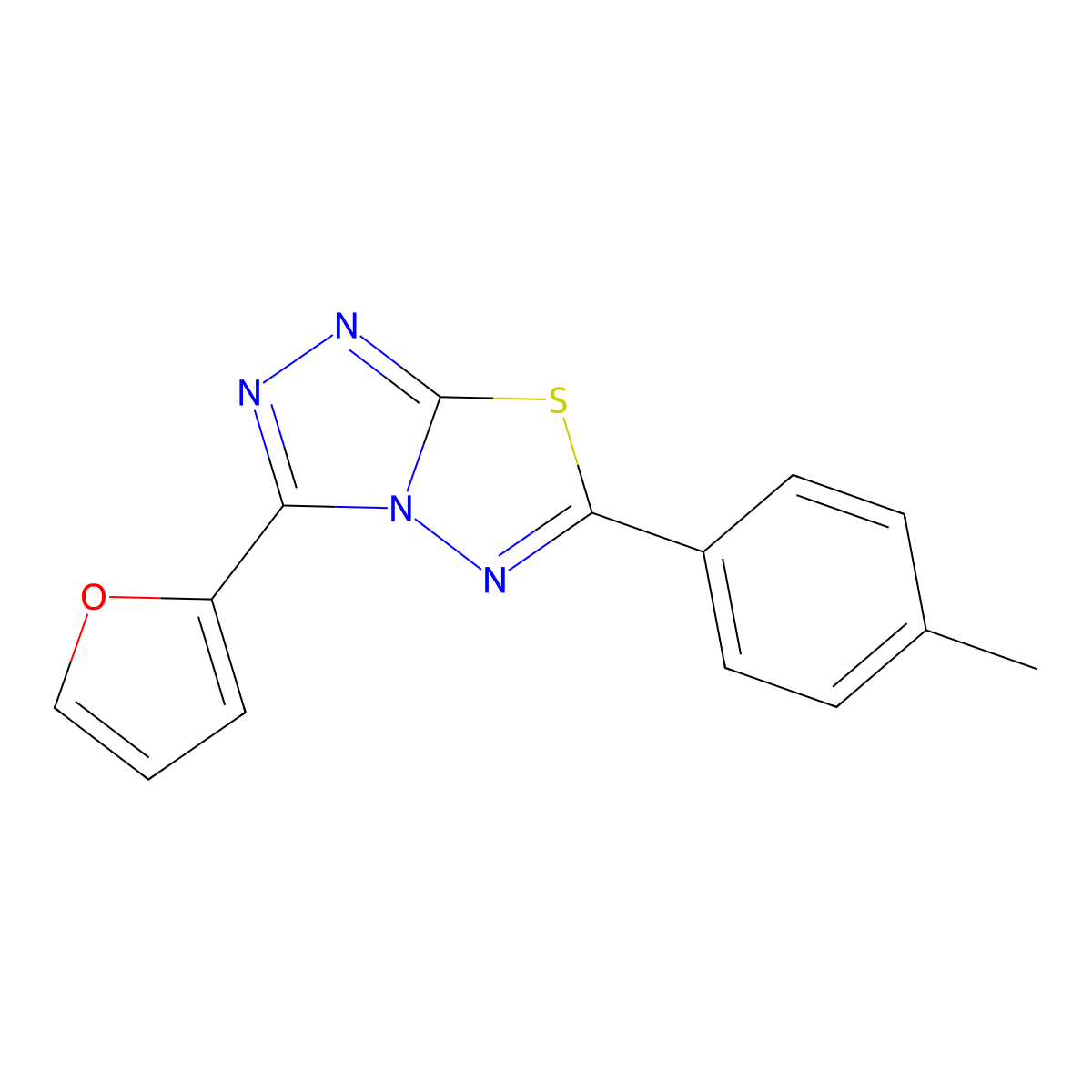 3-(2-Furyl)-6-(4-methylphenyl)[1,2,4]triazolo[3,4-b][1,3,4]thiadiazole molecular structure, CAS 843623-80-3