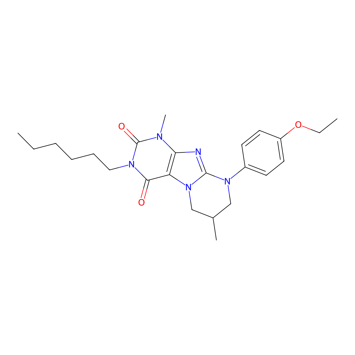 9-(4-ethoxyphenyl)-3-hexyl-1,7-dimethyl-7,8-dihydro-6H-purino[7,8-a]pyrimidine-2,4-dione molecular structure, CAS 843623-89-2