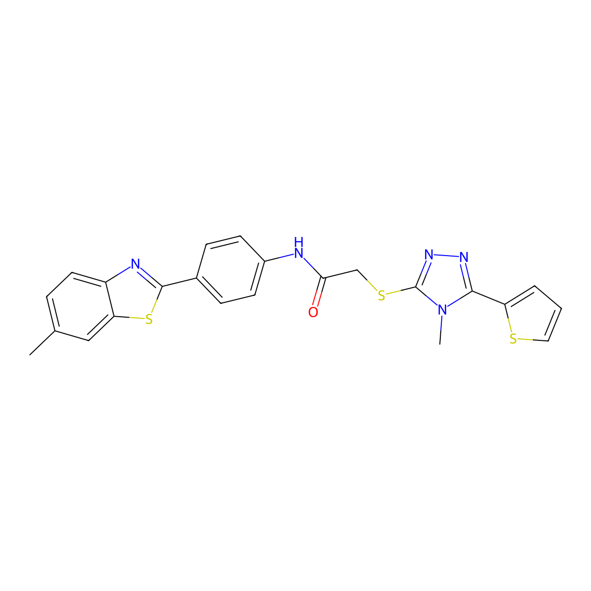 N-[4-(6-methyl-1,3-benzothiazol-2-yl)phenyl]-2-{[4-methyl-5-(thiophen-2-yl)-4H-1,2,4-triazol-3-yl]sulfanyl}acetamide molecular structure, CAS 843623-92-7