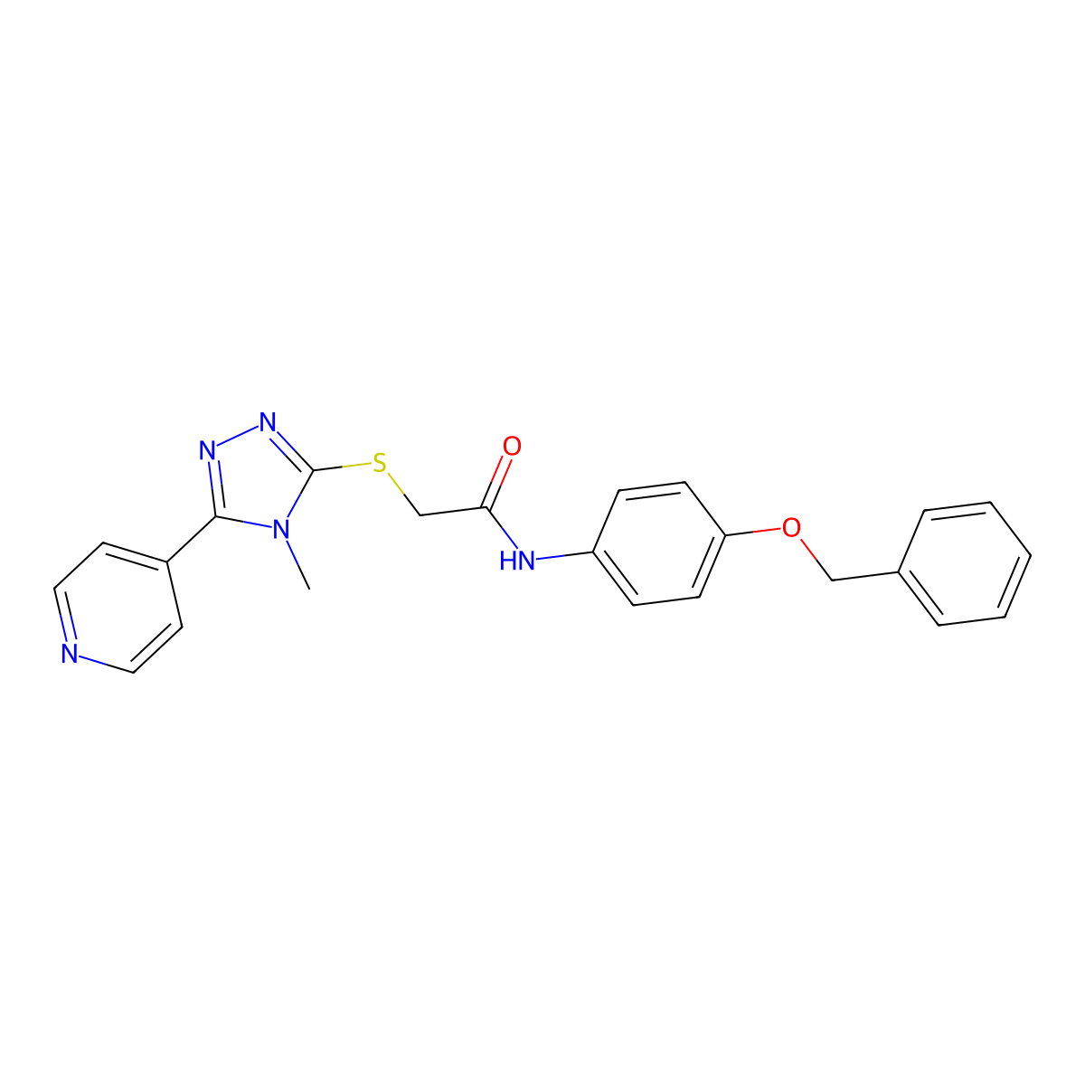 N-[4-(benzyloxy)phenyl]-2-{[4-methyl-5-(pyridin-4-yl)-4H-1,2,4-triazol-3-yl]sulfanyl}acetamide molecular structure, CAS 843624-14-6