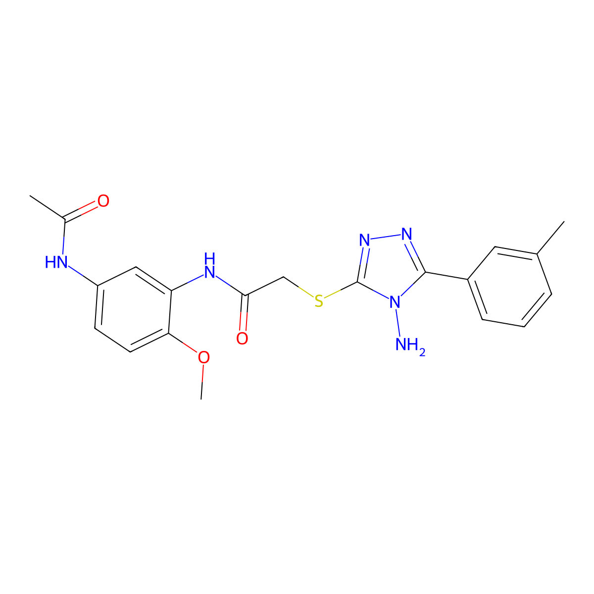 N-[5-(acetylamino)-2-methoxyphenyl]-2-[4-amino-5-(3-methylphenyl)(1,2,4-triazo l-3-ylthio)]acetamide molecular structure, CAS 843624-72-6