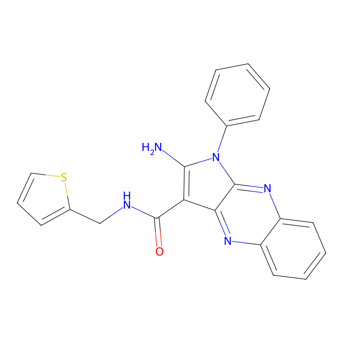 2-amino-1-phenyl-N-(thiophen-2-ylmethyl)-1H-pyrrolo[2,3-b]quinoxaline-3-carboxamide molecular structure, CAS 843624-81-7