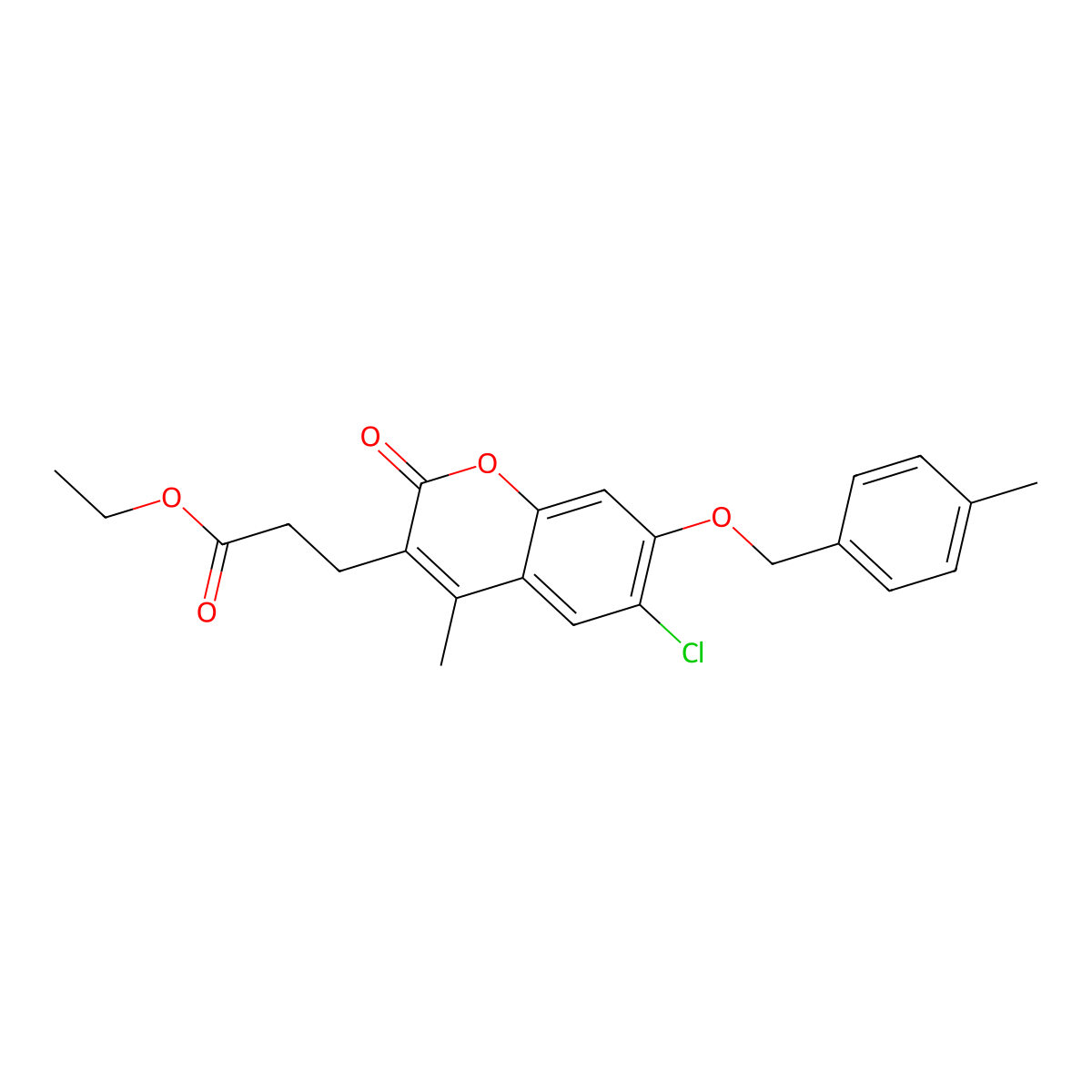 ethyl 3-{6-chloro-4-methyl-7-[(4-methylbenzyl)oxy]-2-oxo-2H-chromen-3-yl}propanoate molecular structure, CAS 843625-00-3