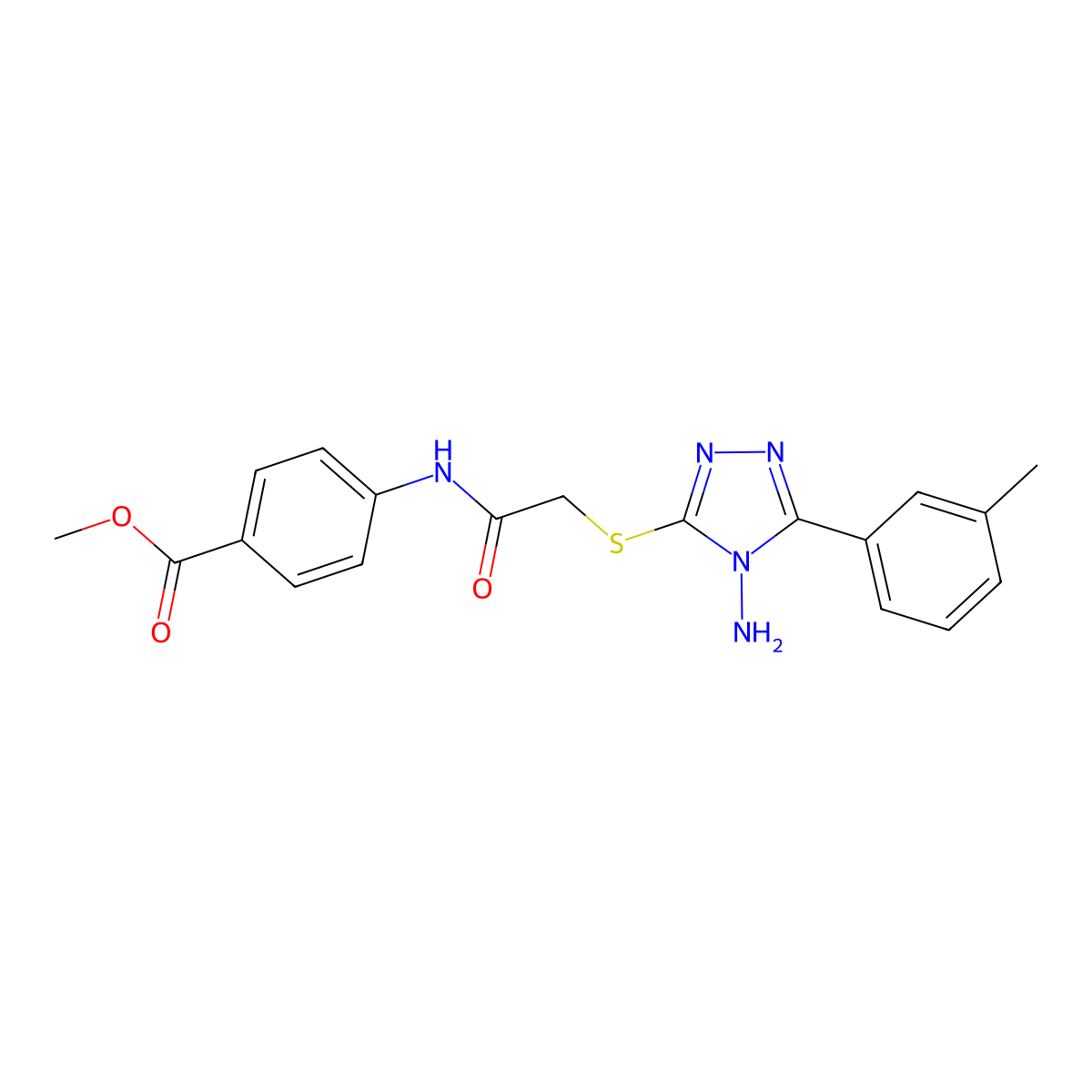 methyl 4-(2-((4-amino-5-(m-tolyl)-4H-1,2,4-triazol-3-yl)thio)acetamido)benzoate molecular structure, CAS 843625-01-4
