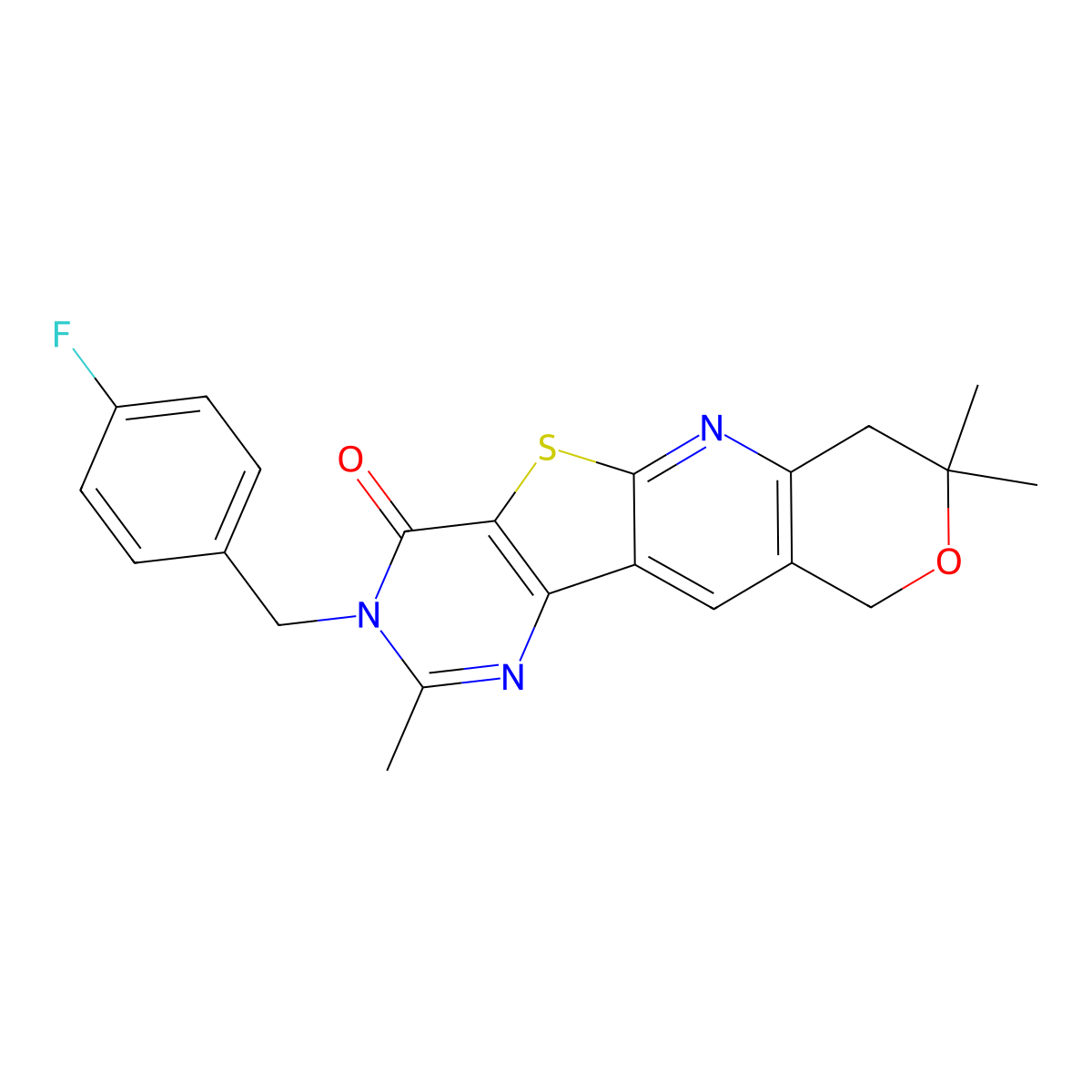 3-(4-fluorobenzyl)-2,8,8-trimethyl-7,10-dihydro-8H-pyrano[3'',4'':5',6']pyrido[3',2':4,5]thieno[3,2-d]pyrimidin-4(3H)-one molecular structure, CAS 843625-07-0