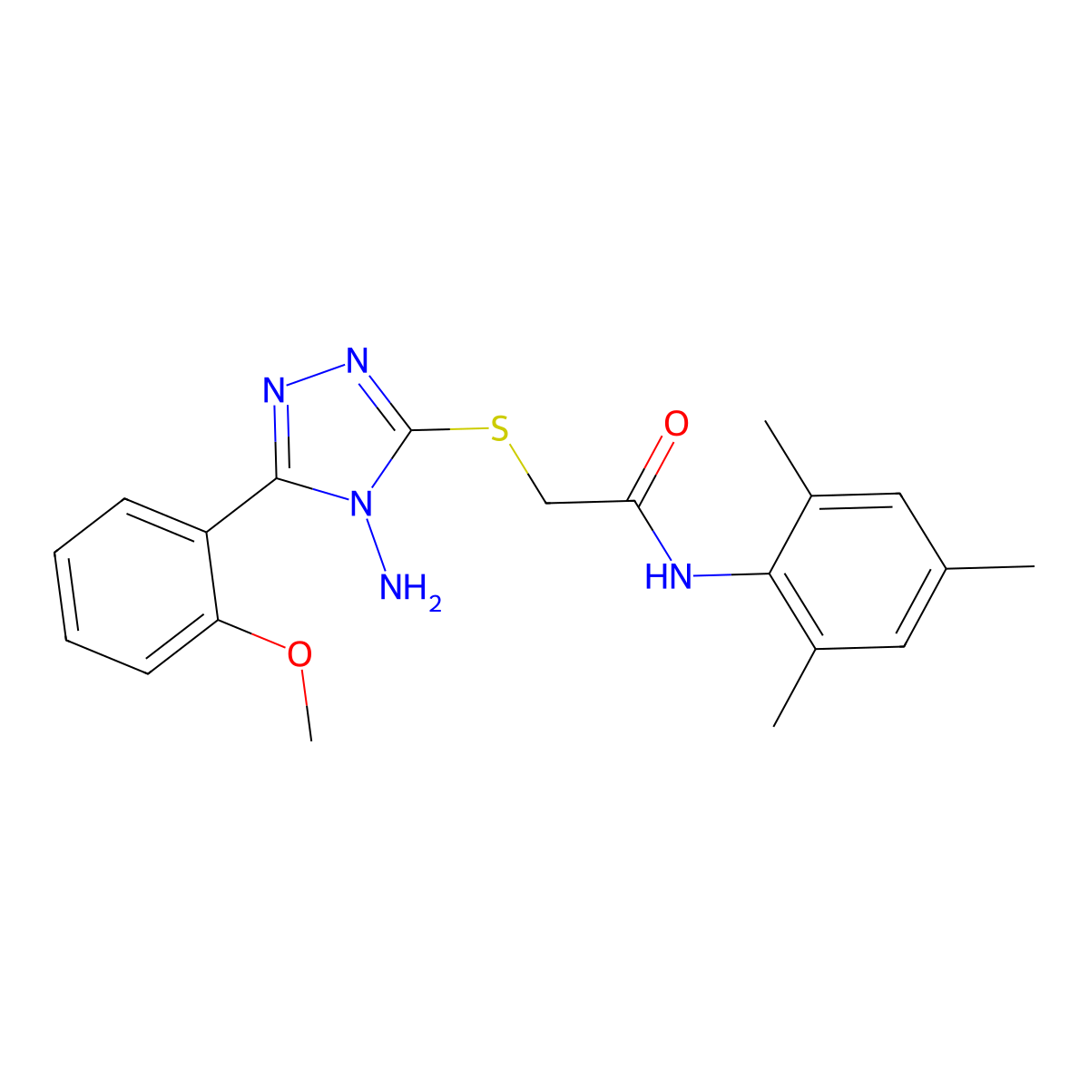 2-((4-amino-5-(2-methoxyphenyl)-4H-1,2,4-triazol-3-yl)thio)-N-mesitylacetamide molecular structure, CAS 843625-09-2