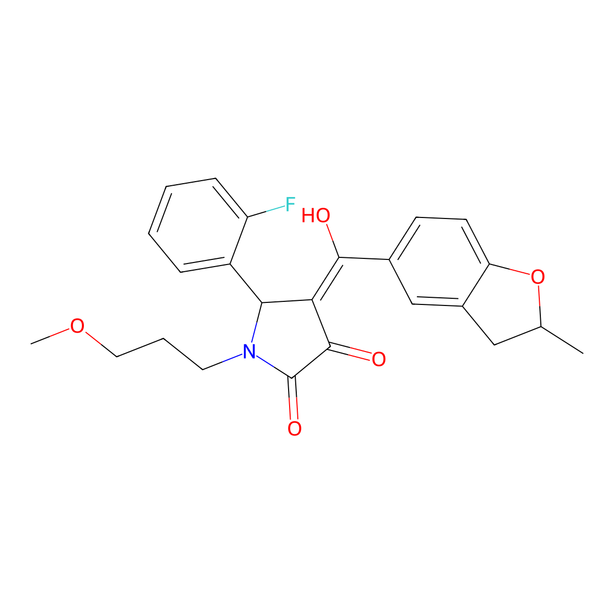 5-(2-fluorophenyl)-3-hydroxy-1-(3-methoxypropyl)-4-(2-methyl-2,3-dihydro-1-benzofuran-5-carbonyl)-2,5-dihydro-1H-pyrrol-2-one molecular structure, CAS 843625-23-0