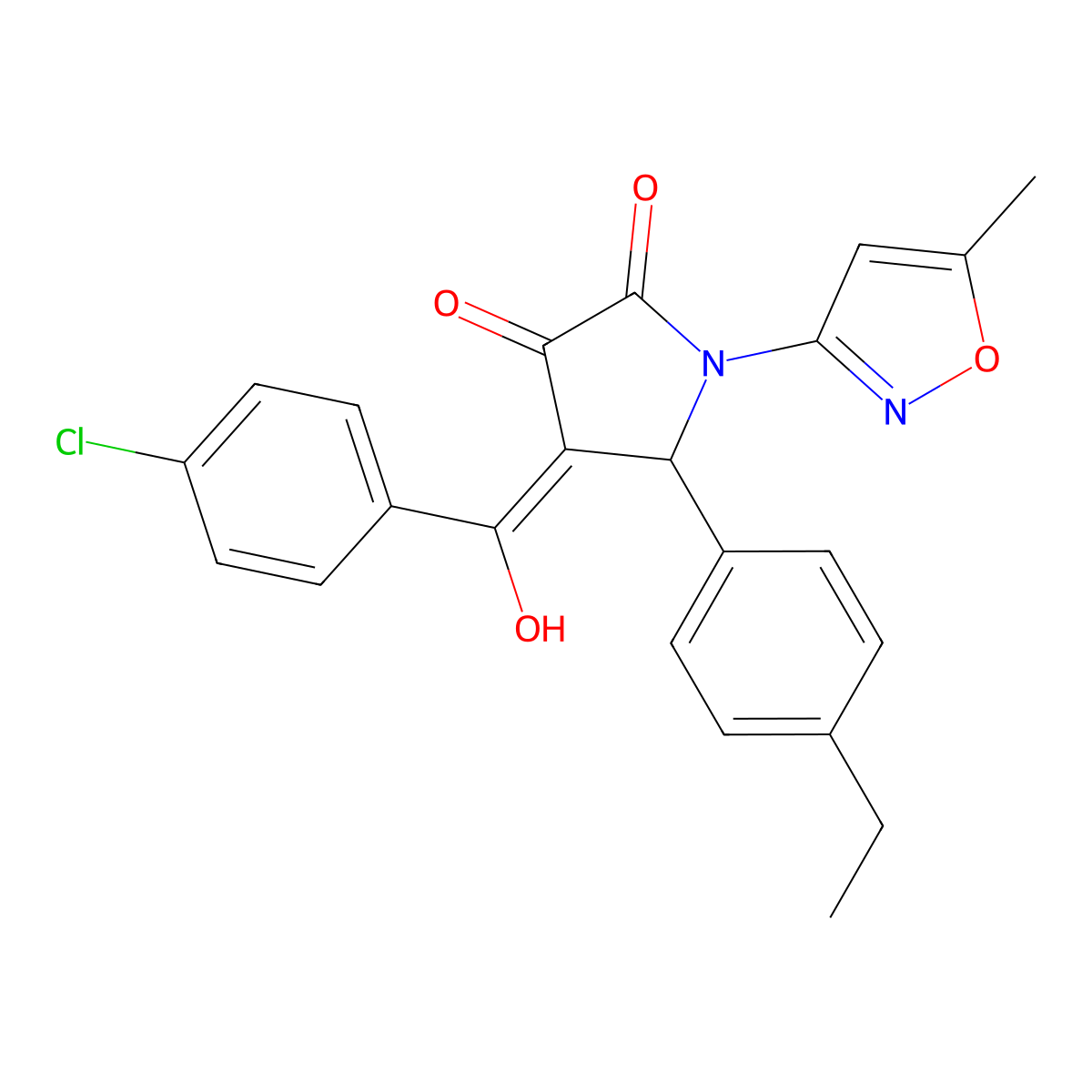 4-(4-chlorobenzoyl)-5-(4-ethylphenyl)-3-hydroxy-1-(5-methyl-1,2-oxazol-3-yl)-2,5-dihydro-1H-pyrrol-2-one molecular structure, CAS 843625-94-5