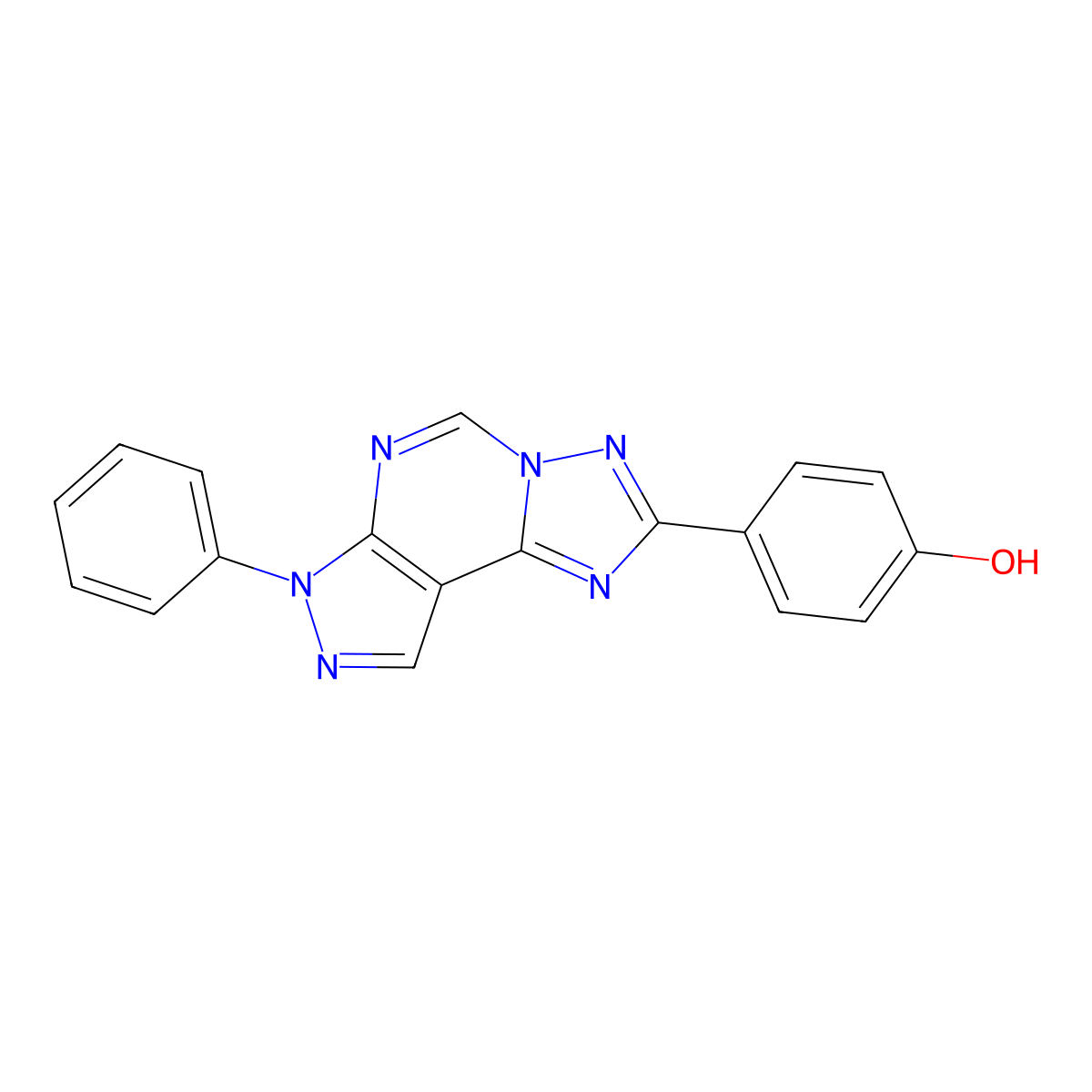 4-(7-phenyl-7H-pyrazolo[4,3-e][1,2,4]triazolo[1,5-c]pyrimidin-2-yl)phenol molecular structure, CAS 843626-23-3
