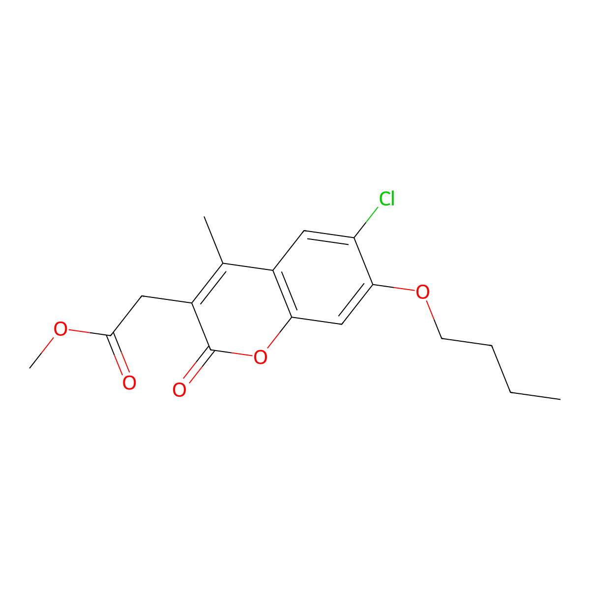 methyl (7-butoxy-6-chloro-4-methyl-2-oxo-2H-chromen-3-yl)acetate molecular structure, CAS 843626-79-9