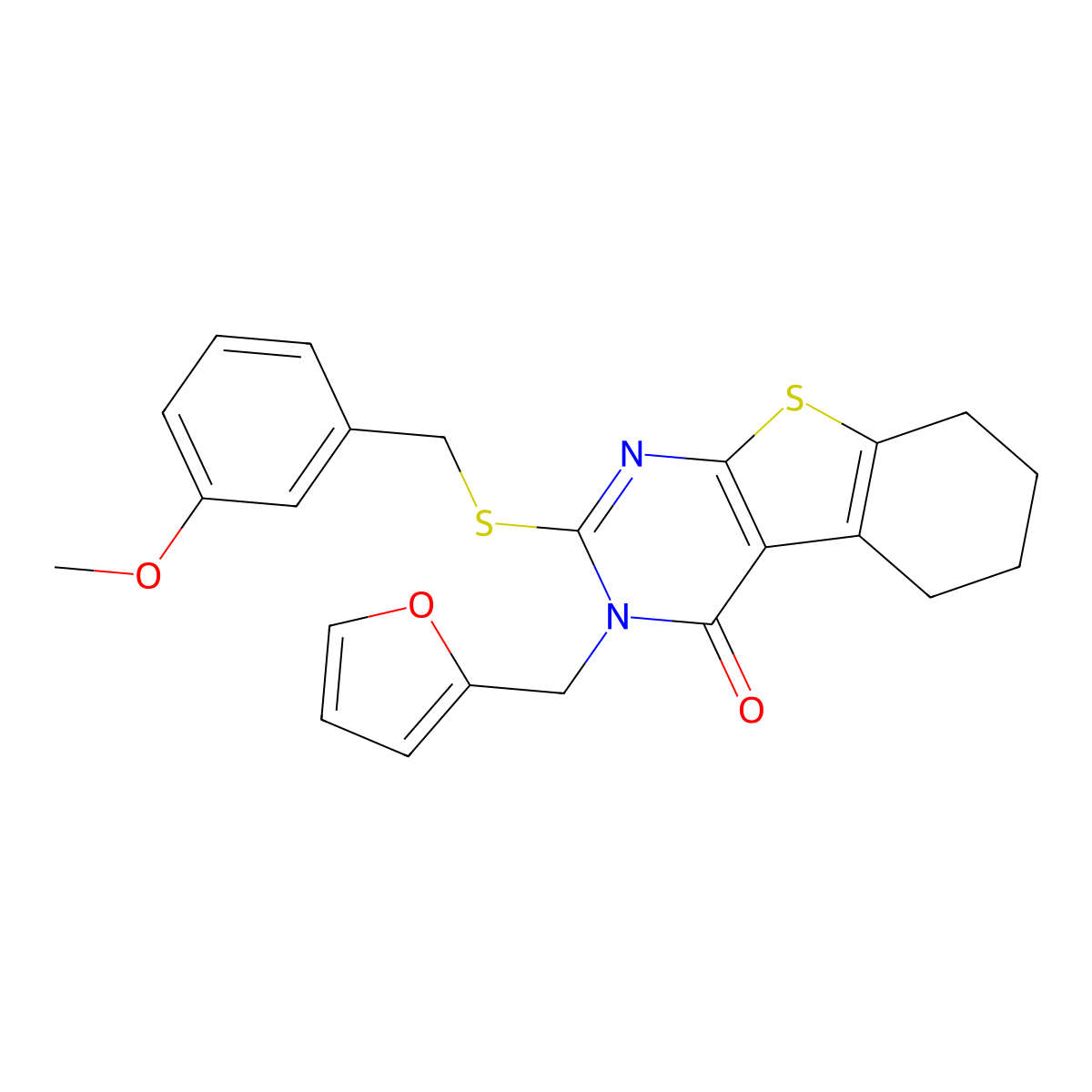 3-(furan-2-ylmethyl)-2-[(3-methoxybenzyl)sulfanyl]-5,6,7,8-tetrahydro[1]benzothieno[2,3-d]pyrimidin-4(3H)-one molecular structure, CAS 843626-85-7
