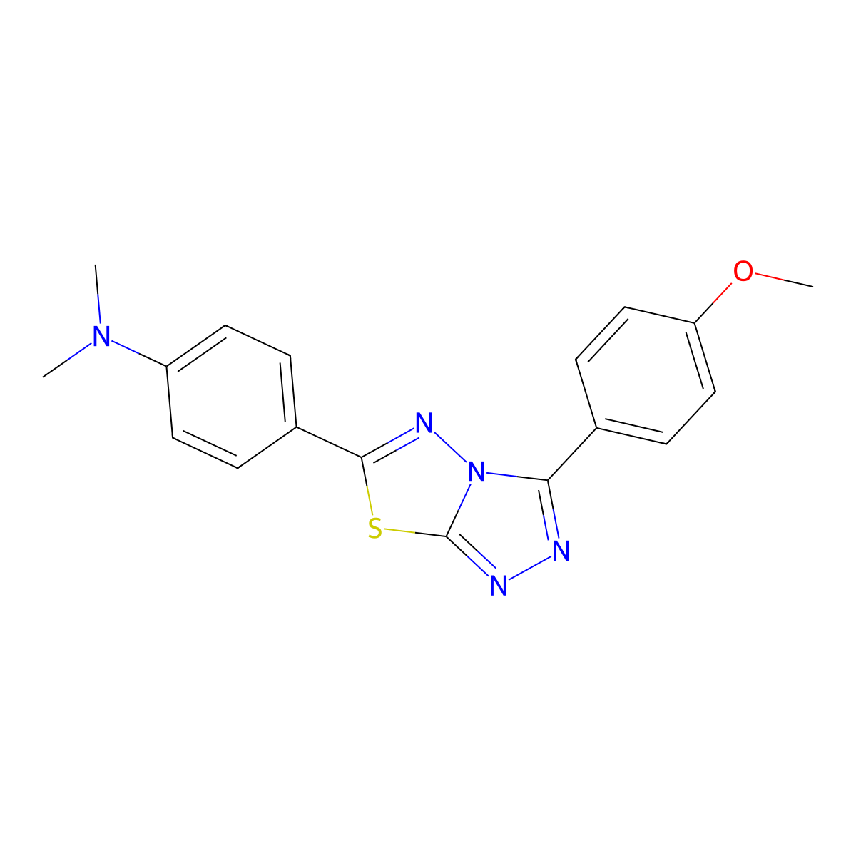 4-[3-(4-methoxyphenyl)-[1,2,4]triazolo[3,4-b][1,3,4]thiadiazol-6-yl]-N,N-dimethylaniline molecular structure, CAS 843627-04-3