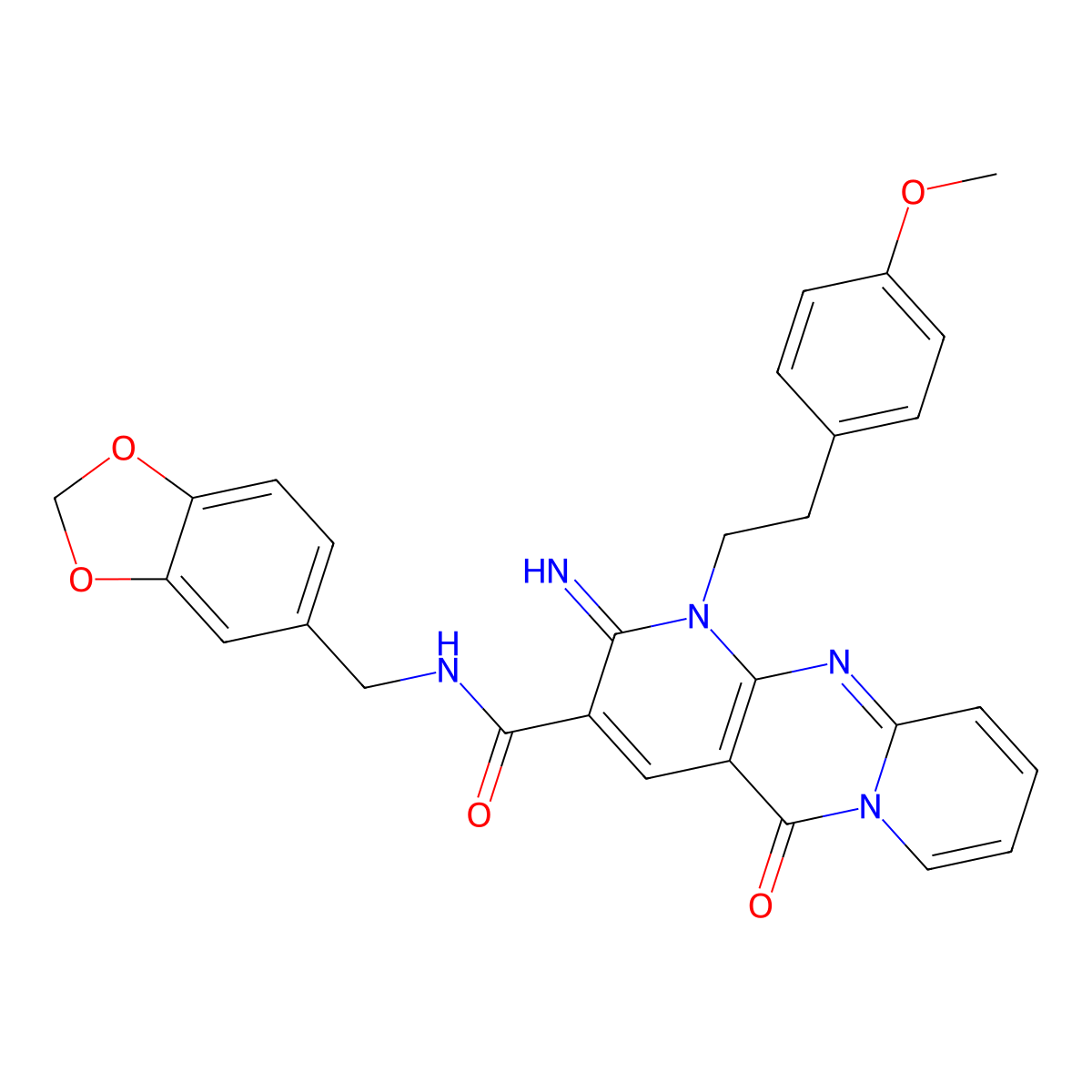 N-(1,3-benzodioxol-5-ylmethyl)-2-imino-1-[2-(4-methoxyphenyl)ethyl]-5-oxo-1,5-dihydro-2H-dipyrido[1,2-a:2',3'-d]pyrimidine-3-carboxamide molecular structure, CAS 843627-24-7