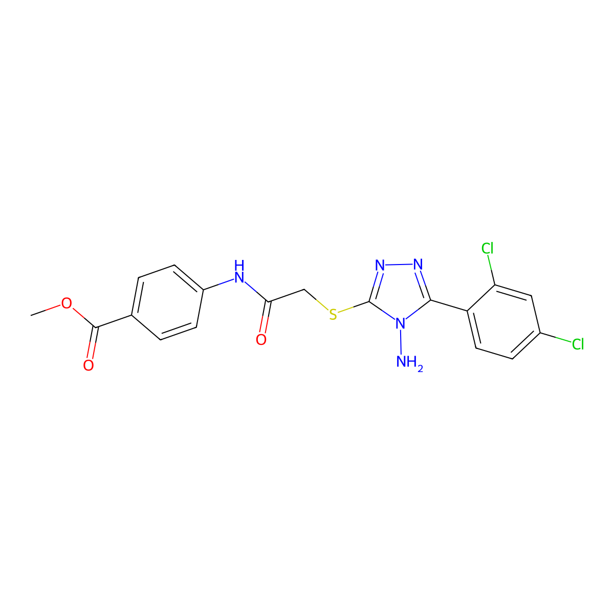 Methyl 4-{2-[4-amino-5-(2,4-dichlorophenyl)-1,2,4-triazol-3-ylthio]acetylamino}benzoate molecular structure, CAS 843627-54-3