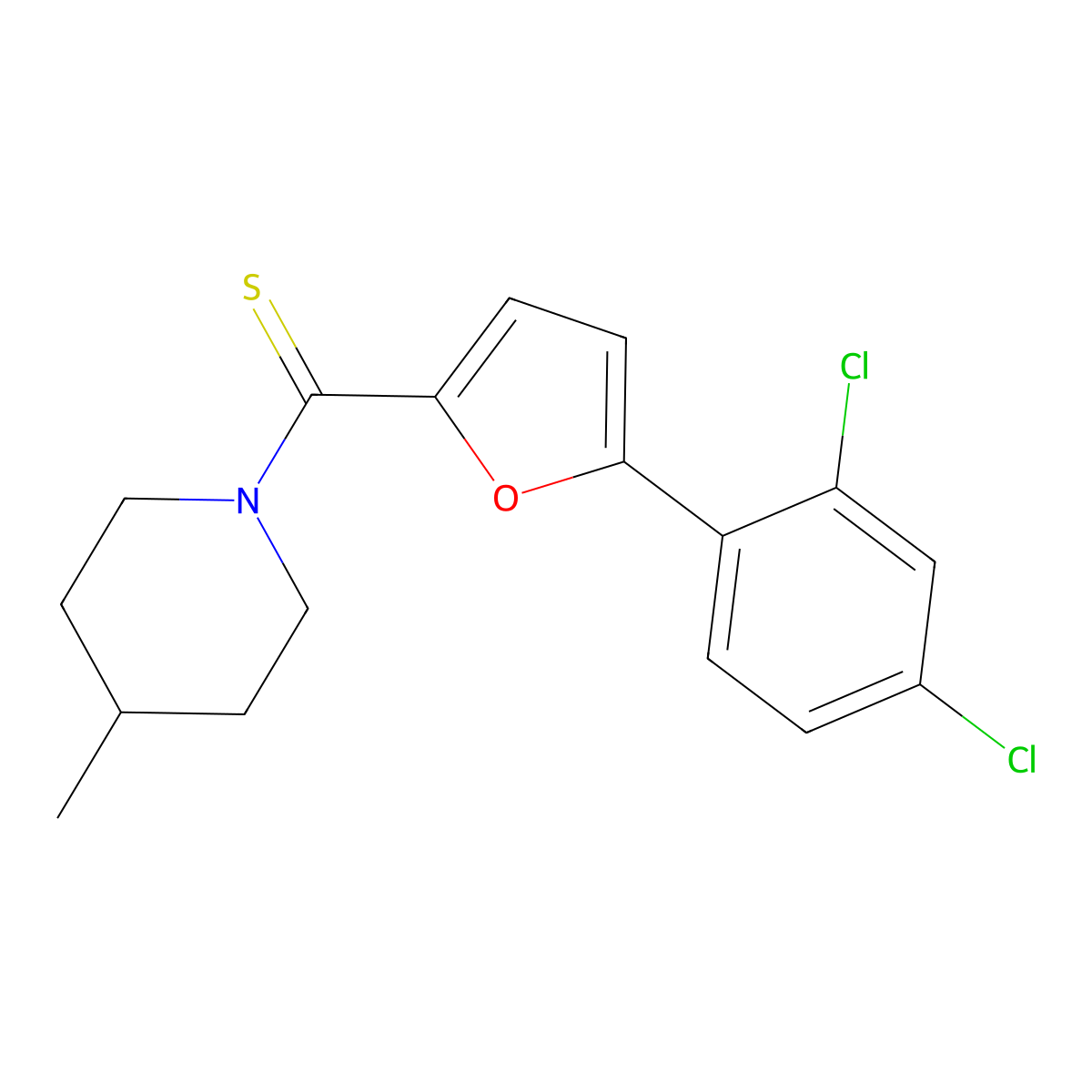 (5-(2,4-Dichlorophenyl)furan-2-yl)(4-methylpiperidin-1-yl)methanethione molecular structure, CAS 843627-74-7