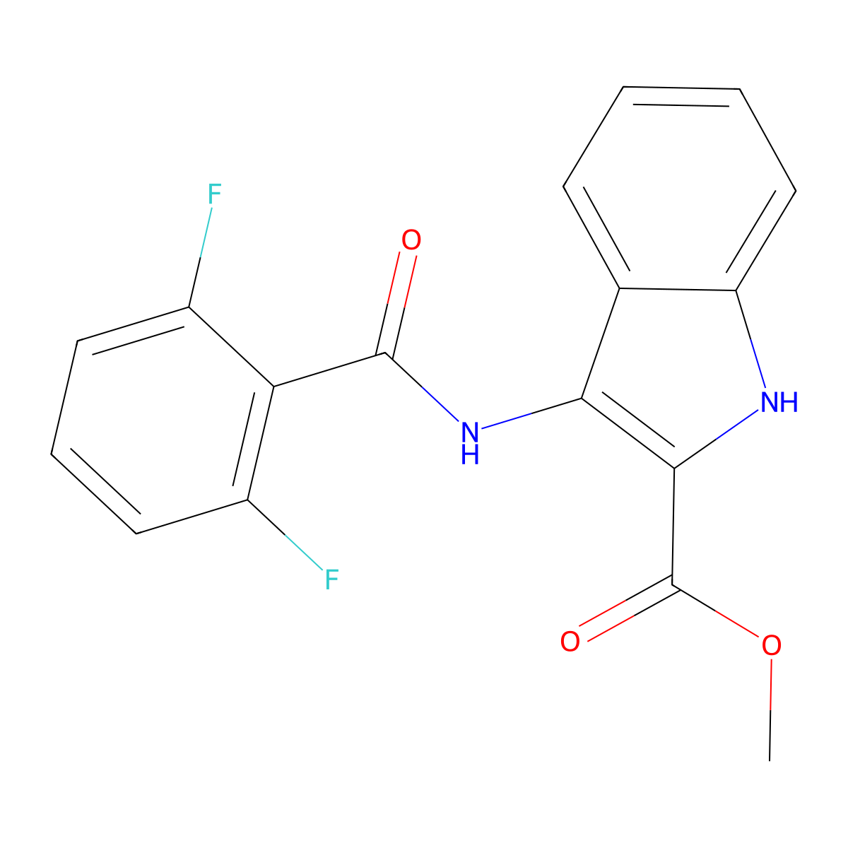 methyl 3-[(2,6-difluorobenzoyl)amino]-1H-indole-2-carboxylate molecular structure, CAS 843628-13-7