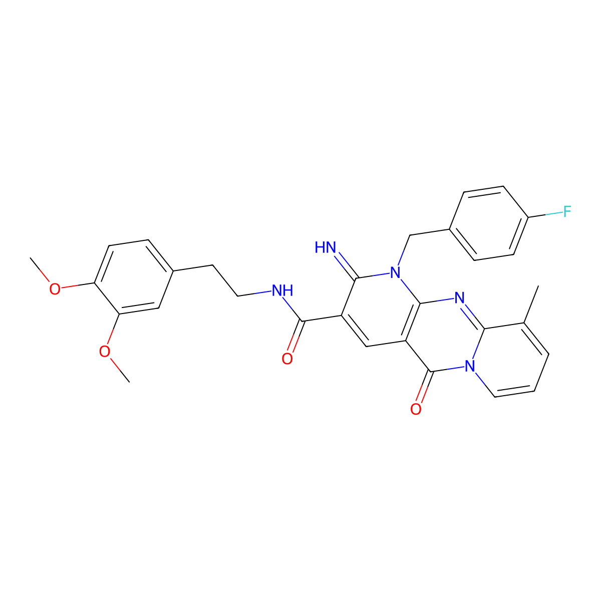 N-[2-(3,4-dimethoxyphenyl)ethyl]-1-(4-fluorobenzyl)-2-imino-10-methyl-5-oxo-1,5-dihydro-2H-dipyrido[1,2-a:2',3'-d]pyrimidine-3-carboxamide molecular structure, CAS 843628-24-0
