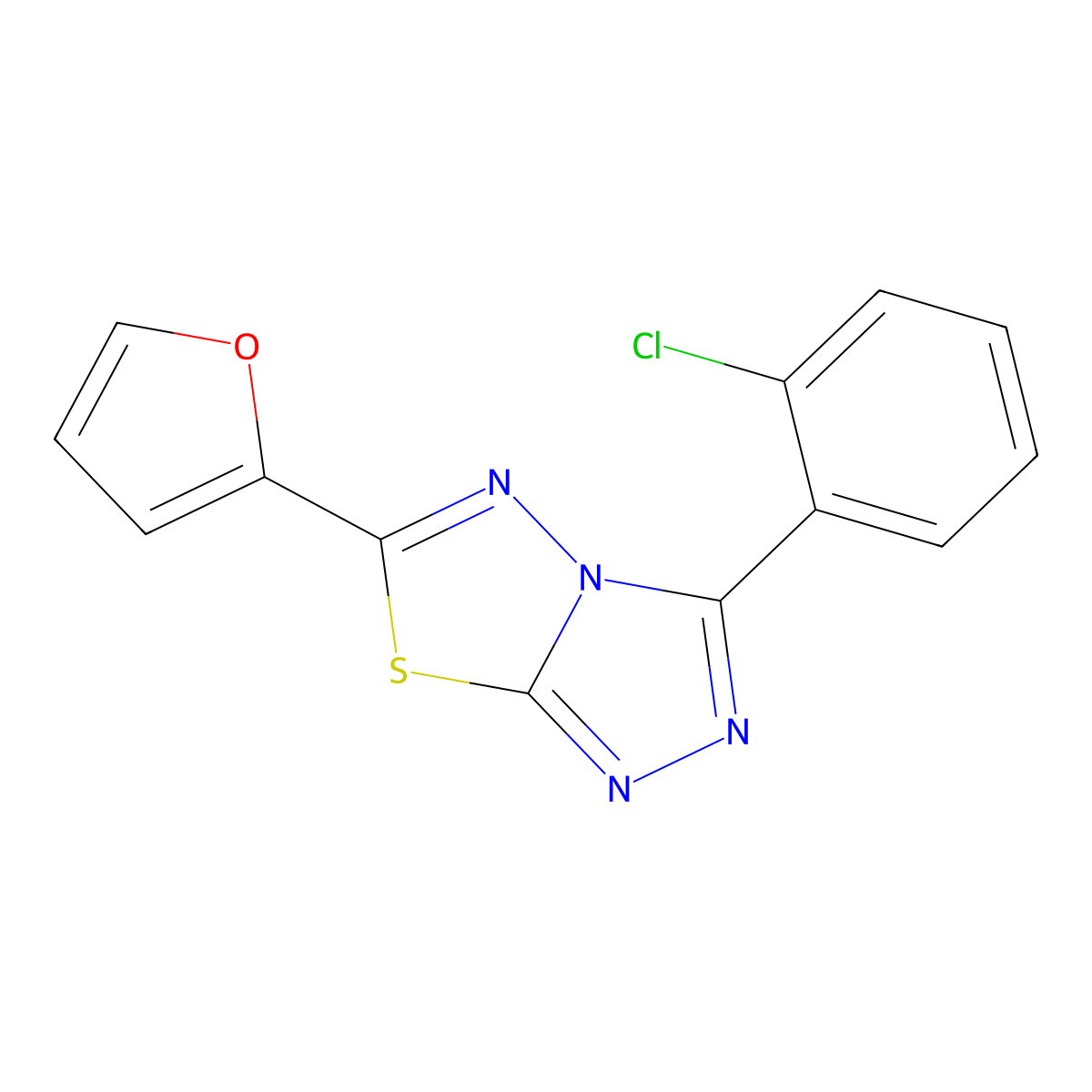 3-(2-Chlorophenyl)-6-(furan-2-yl)[1,2,4]triazolo[3,4-b][1,3,4]thiadiazole molecular structure, CAS 843628-71-7